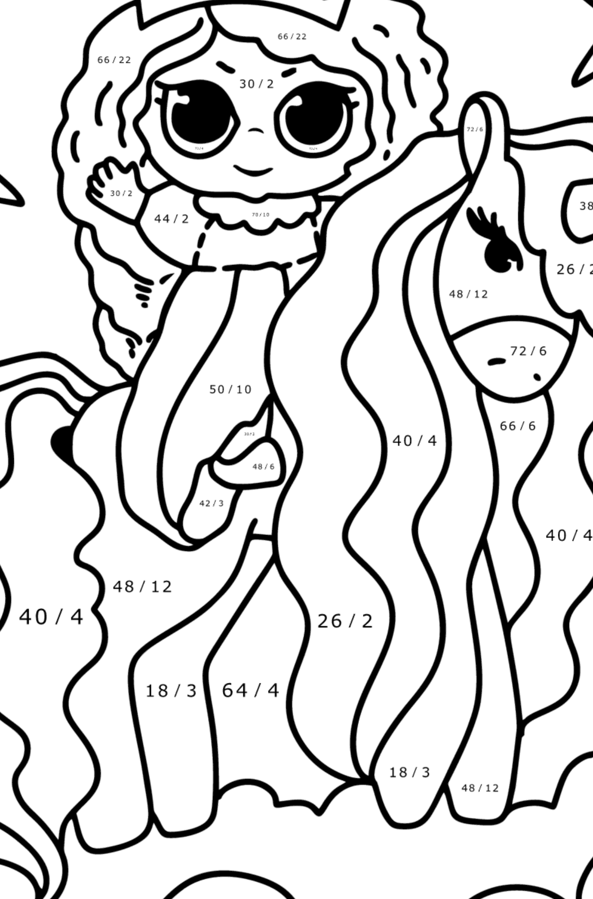 Princess and unicorn coloring page - Math Coloring - Division for Kids