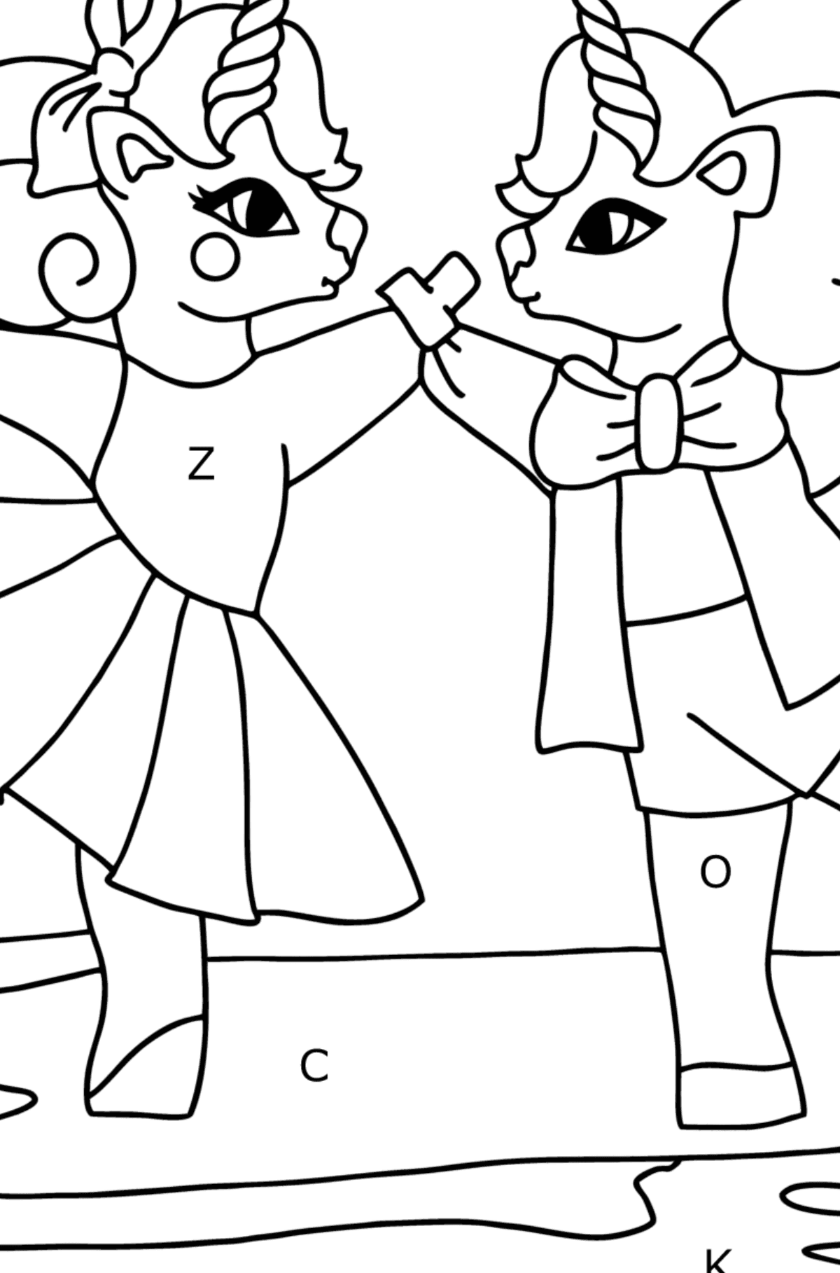 Disegno di Unicorni cattivi da colorare - Colorare per lettere per bambini