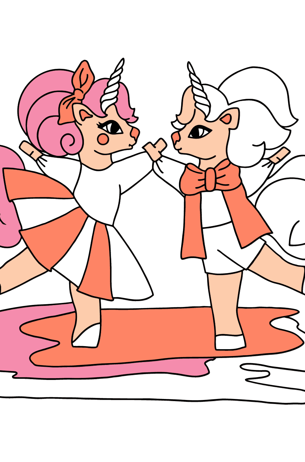 Dibujo para colorear de unicornios animados (fácil) - Dibujos para Colorear para Niños