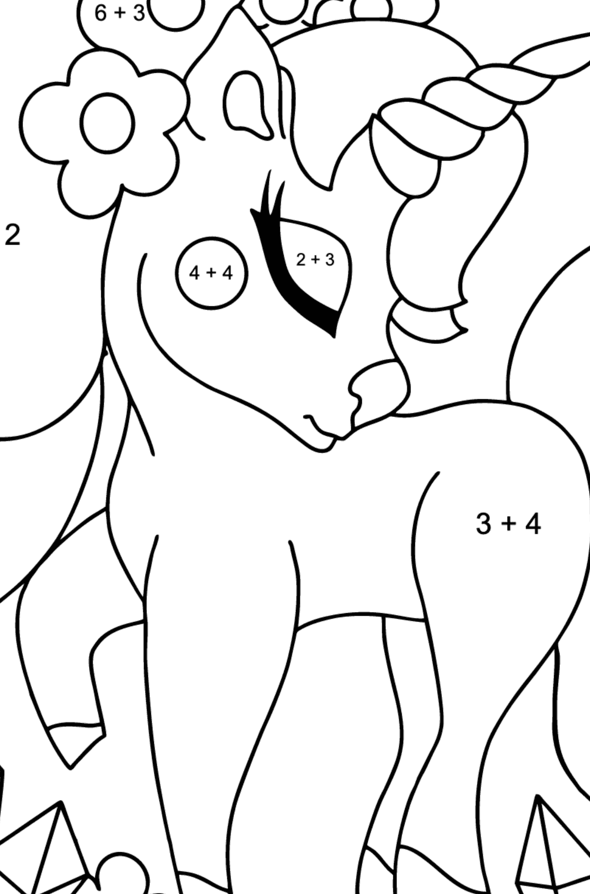 Simple Unicorn Coloring Book for Kids - Math Coloring - Addition for Kids