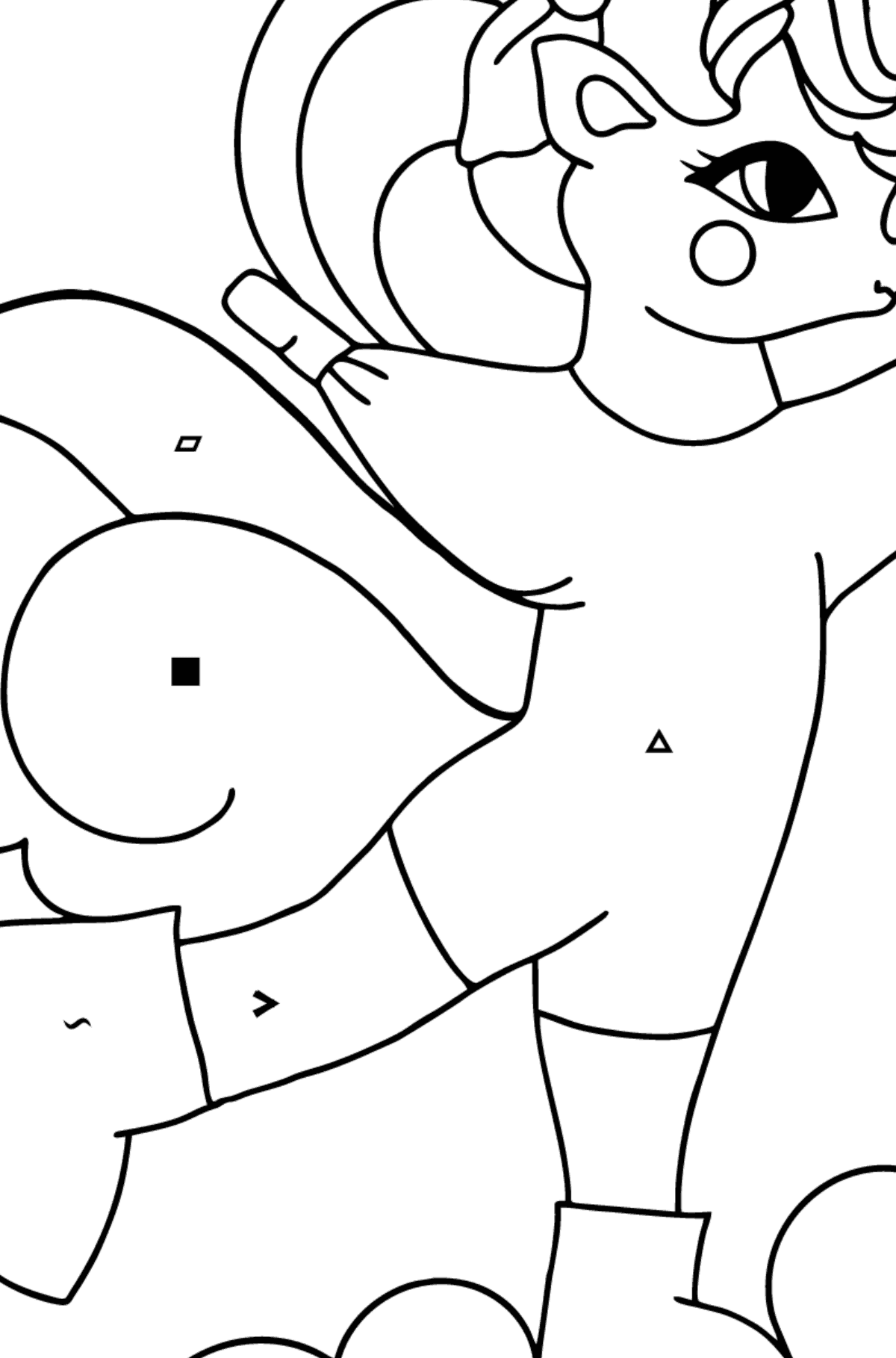 Проста Розмальовка Єдиноріжка - Розмальовка по Символам і Геометричним Фігурам для дітей