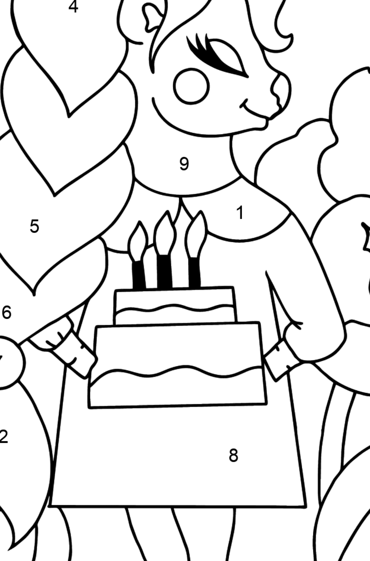 Värityskuva syntymäpäivä yksisarvinen (helppo) - Väritys numeroiden mukaan lapsille