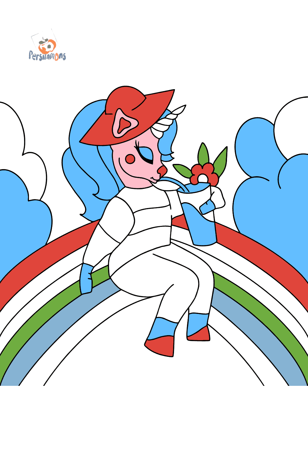 Mewarnai gambar unicorn pelangi (mudah) - Online dan Cetak Gratis!