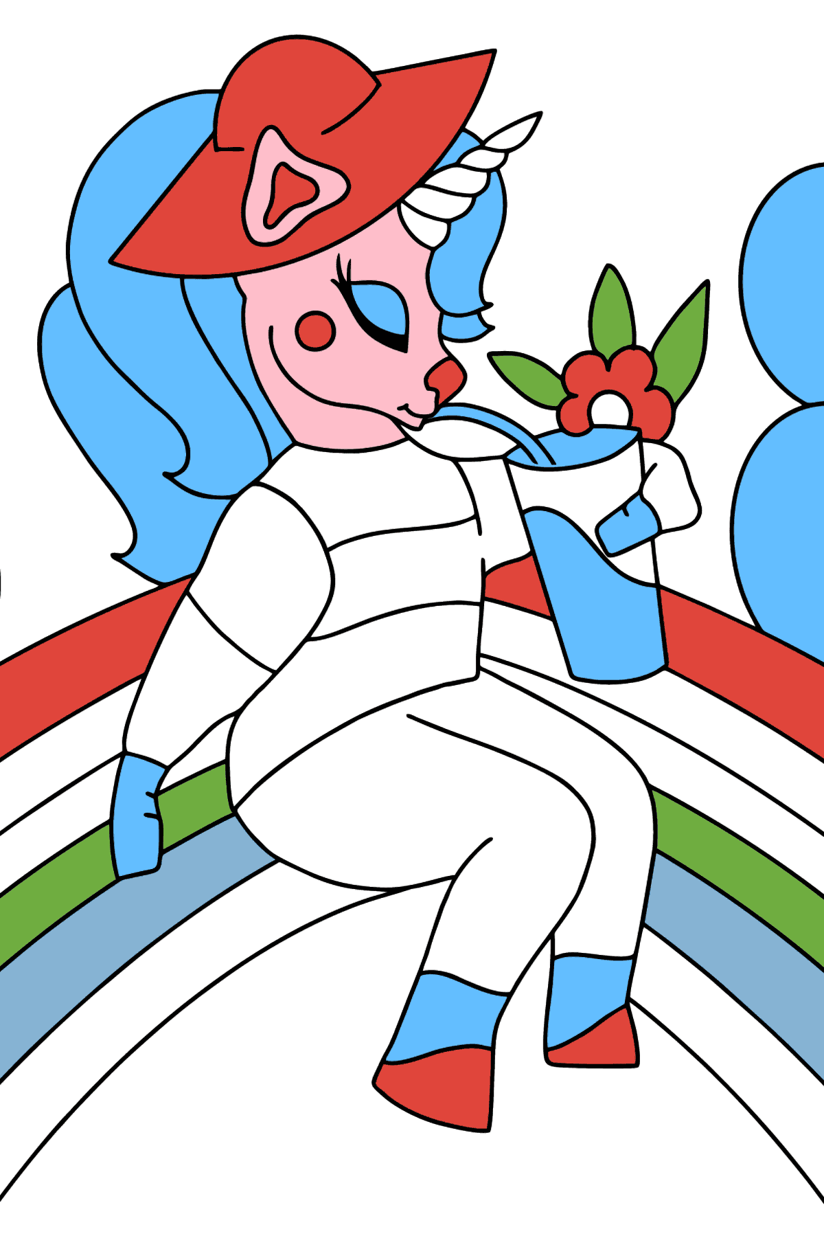 Arcoiris unicornio para colorear (fácil) - Dibujos para Colorear para Niños