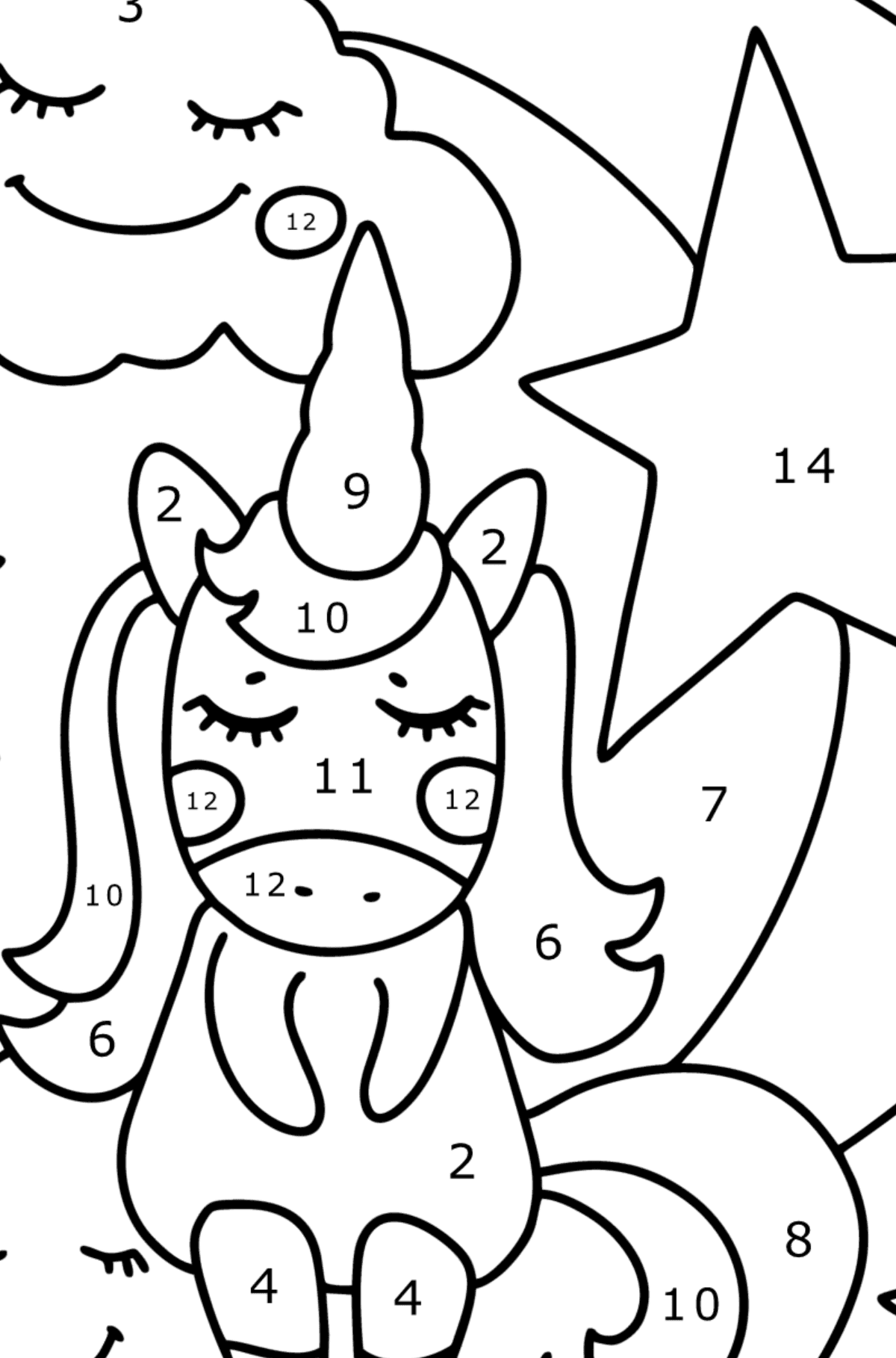Dibujo de Unicornio estrellado para colorear - Colorear por Números para Niños