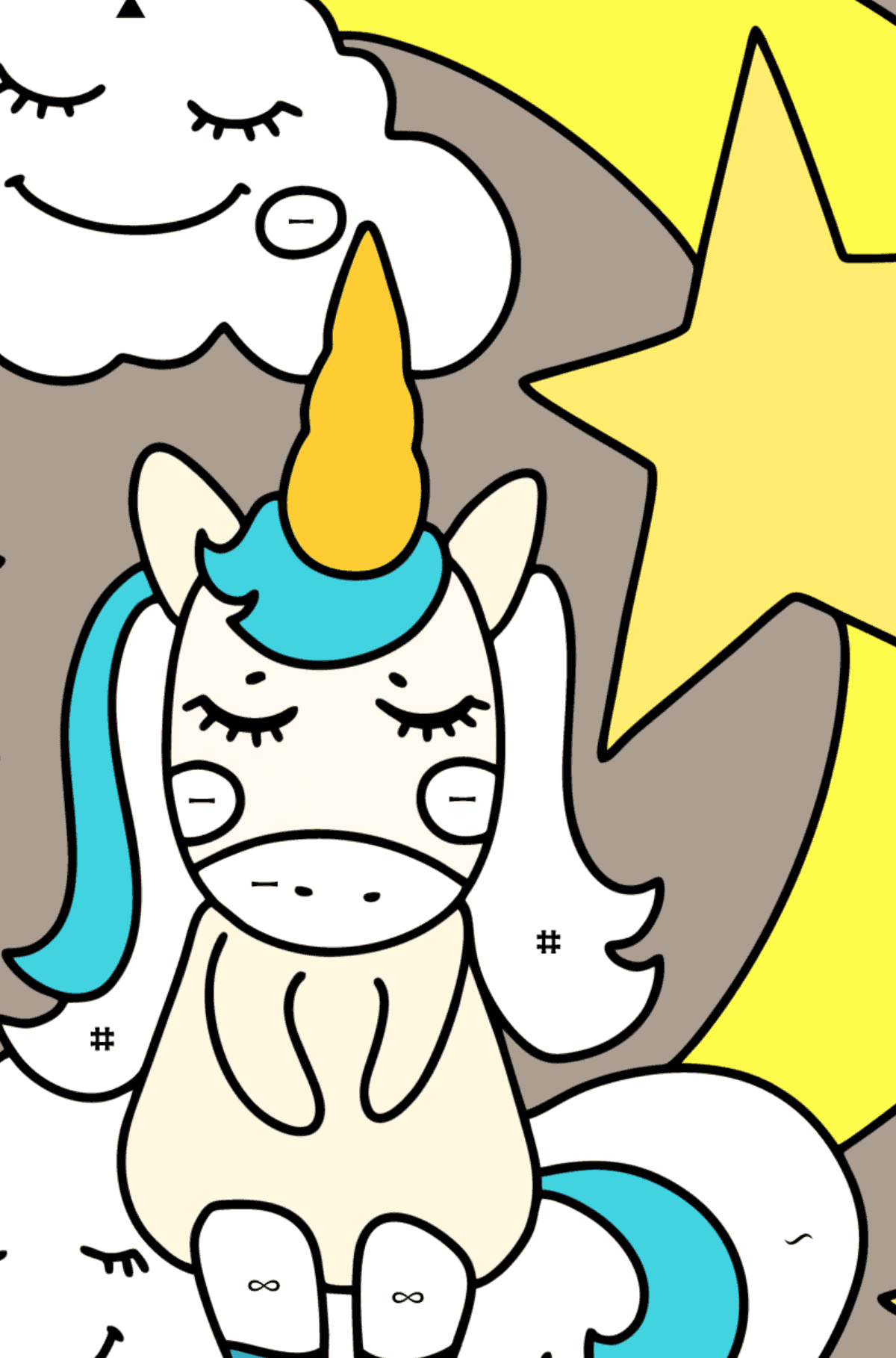 Star unicorn coloring page - Coloring by Symbols for Kids