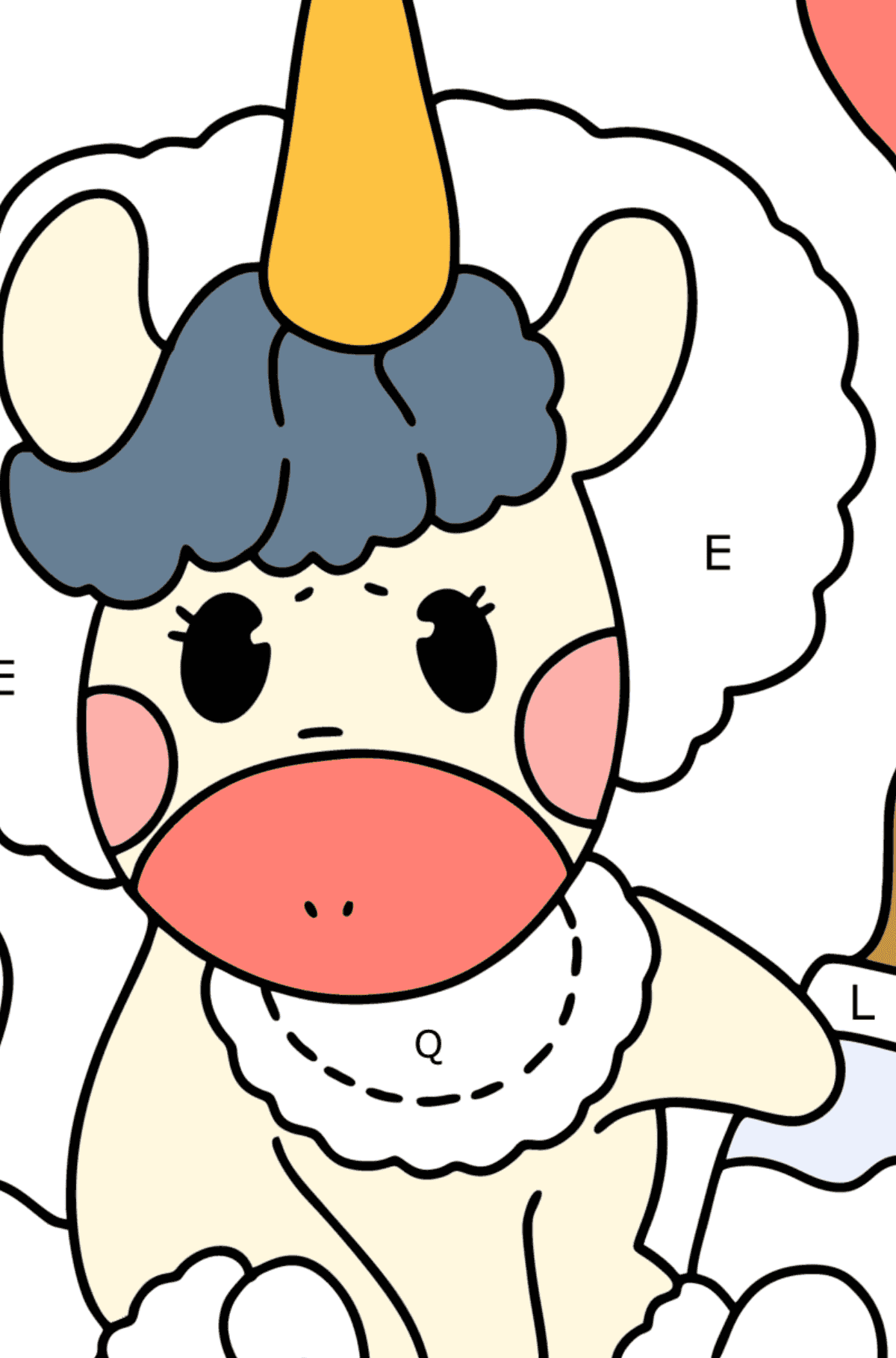 Coloriage - Bébé licorne - Coloriage par Lettres pour les Enfants