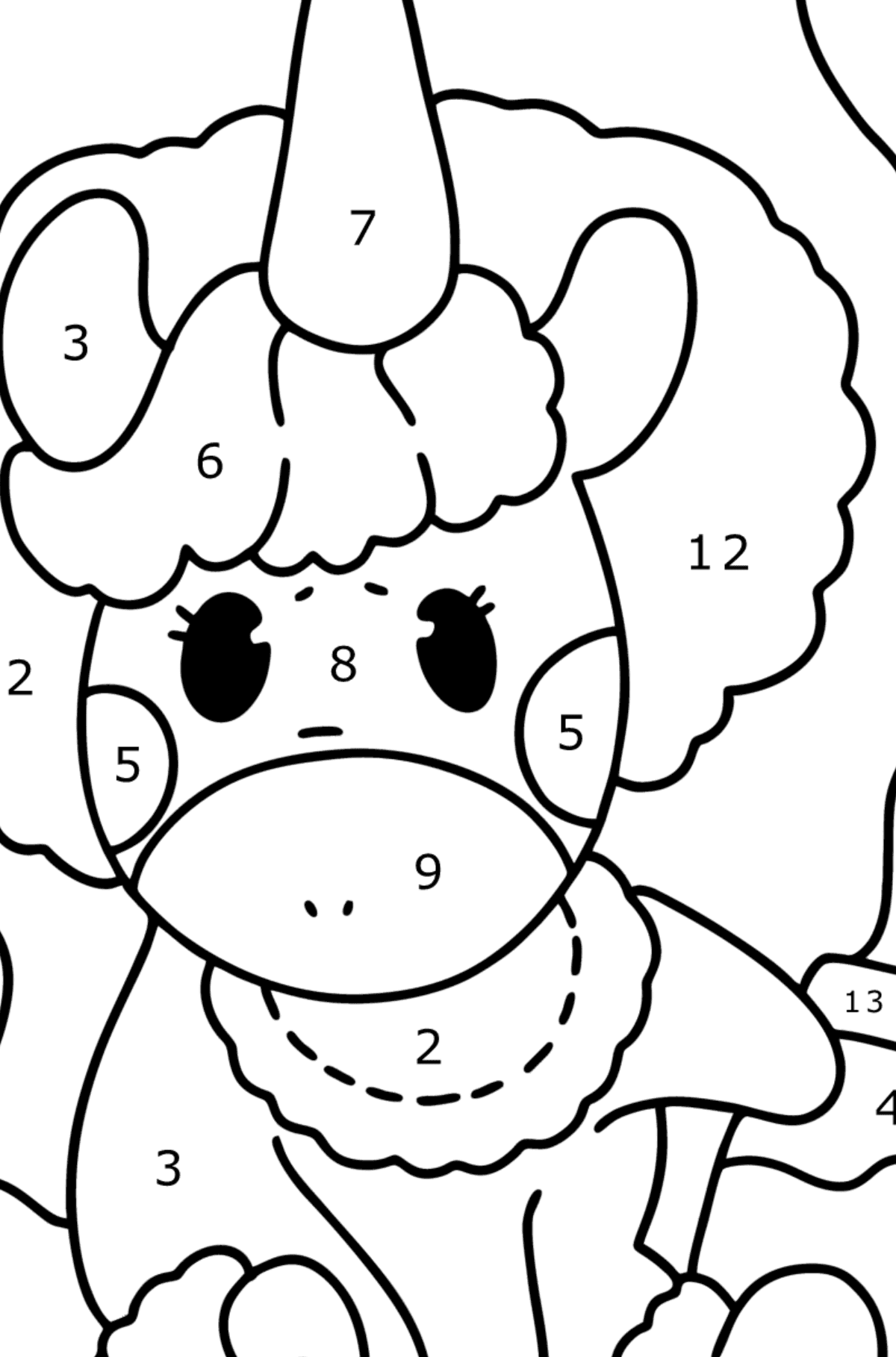 Dibujo de Bebé Unicornio para colorear - Colorear por Números para Niños