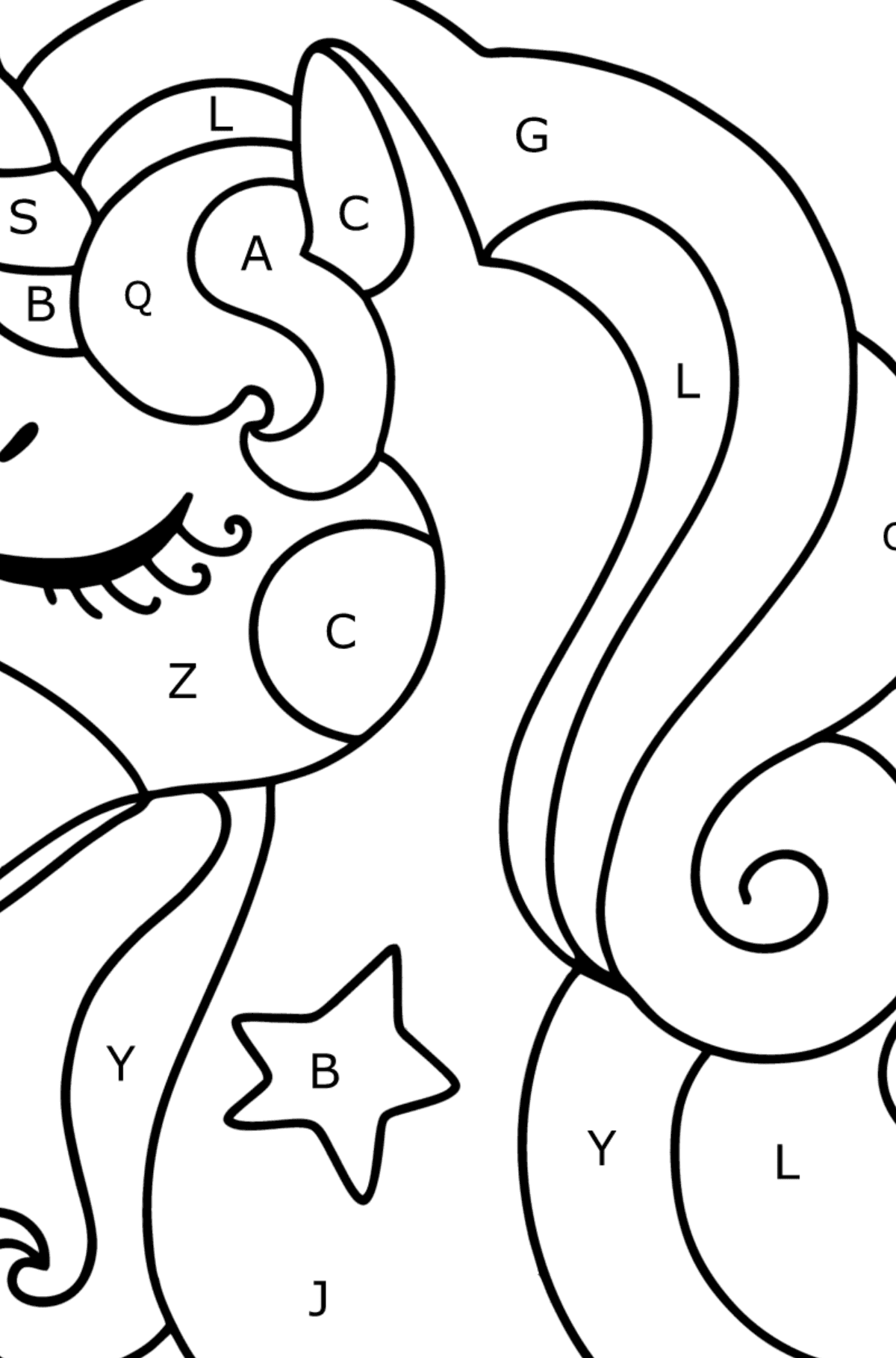 Unicorn head coloring page - Coloring by Letters for Kids