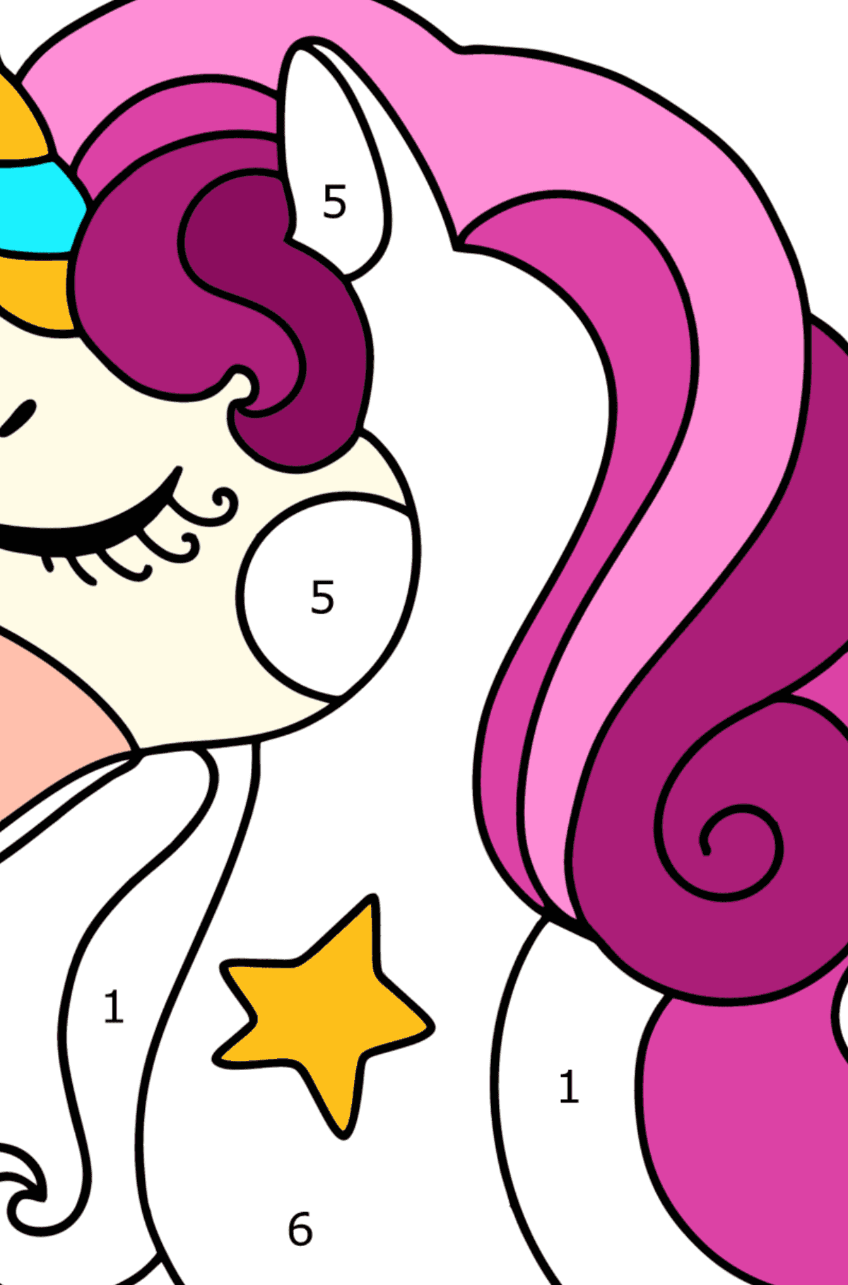 Desen de colorat cap magic unicorn - Desen de colorat după Număr pentru copii