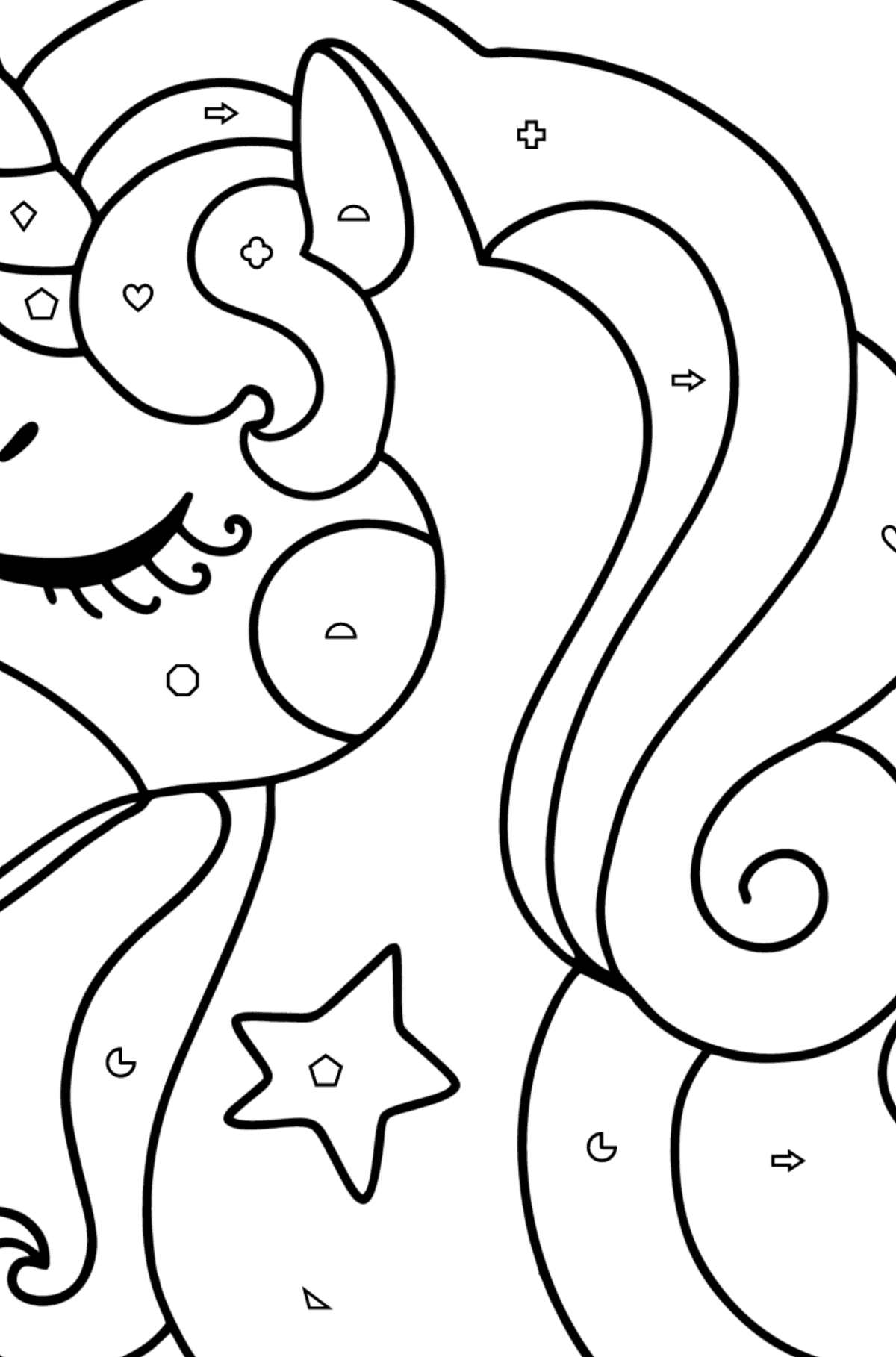 Unicorn head coloring page - Coloring by Geometric Shapes for Kids