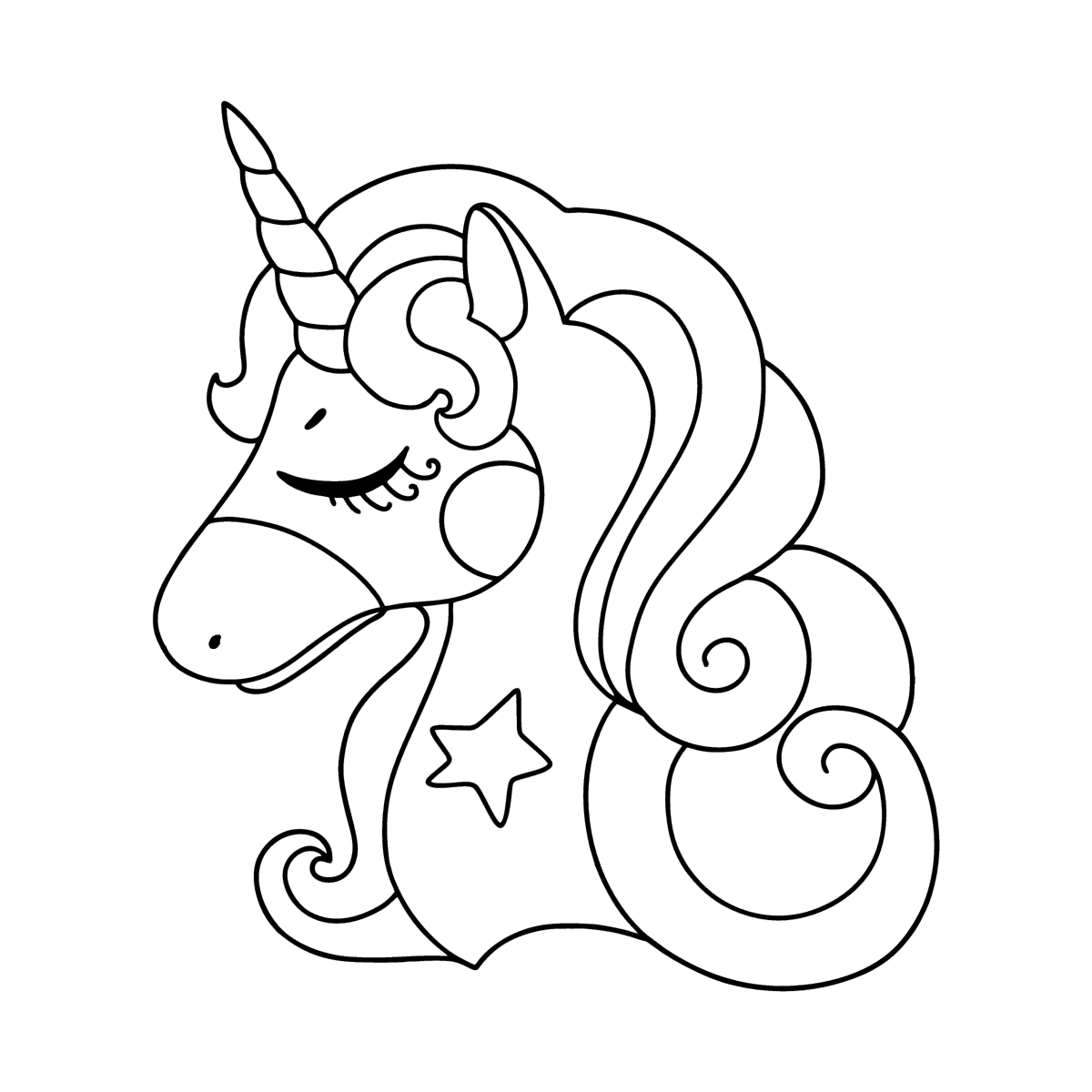 unicorn head coloring page online and print for free