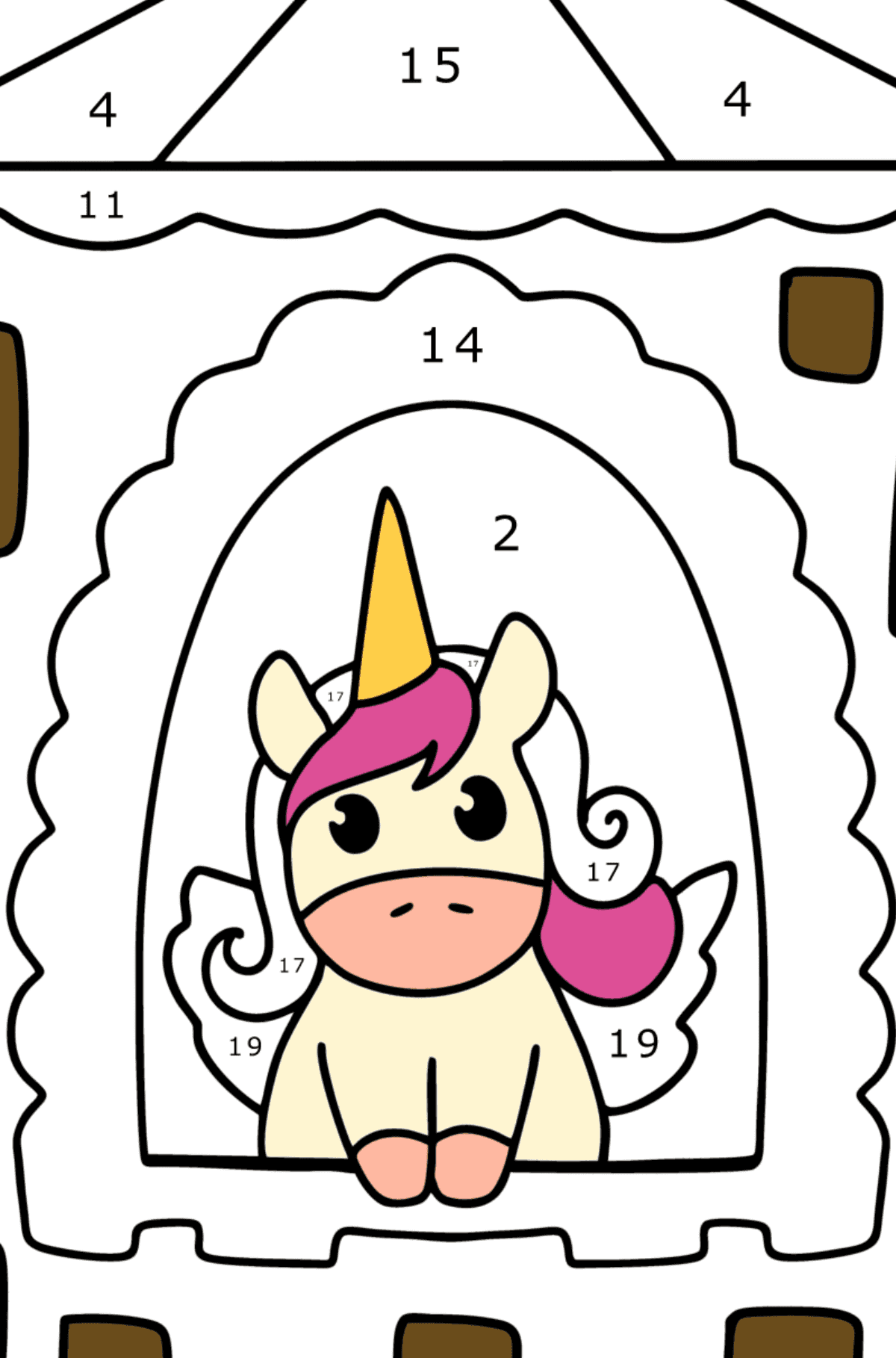 Dibujo de Unicornio del País de las Hadas para colorear - Colorear por Números para Niños