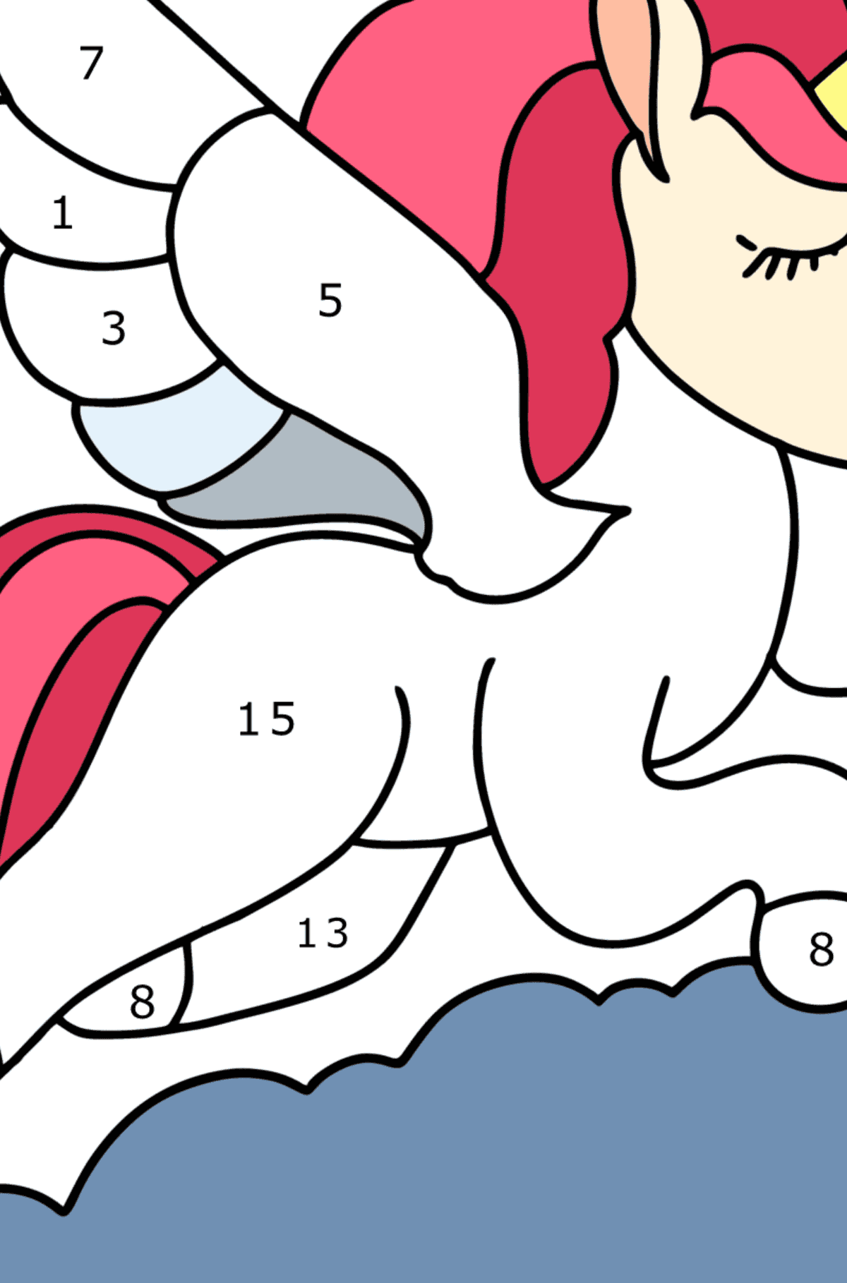 coloriage de licorne avec des ailes - Coloriage par Chiffres pour les Enfants