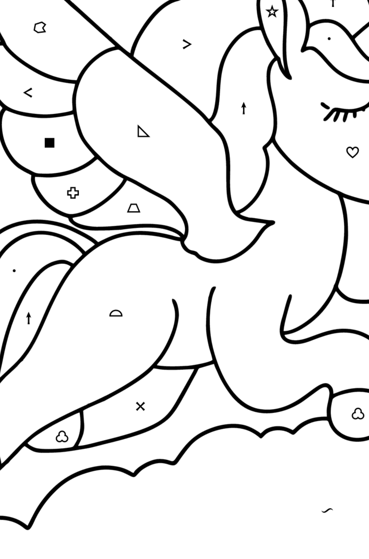 Unicorn with wings coloring page - Coloring by Symbols and Geometric Shapes for Kids