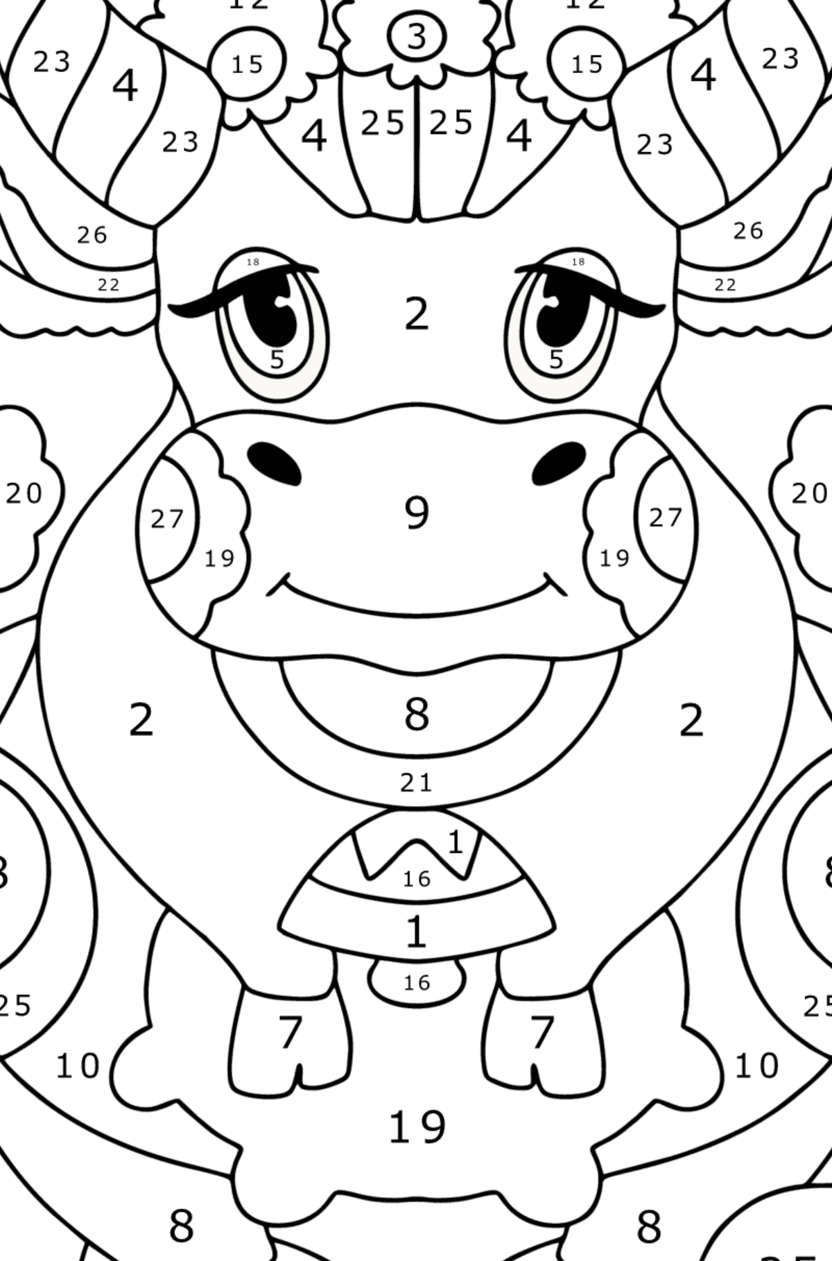 Antistress Cow coloring page - Coloring by Numbers for Kids