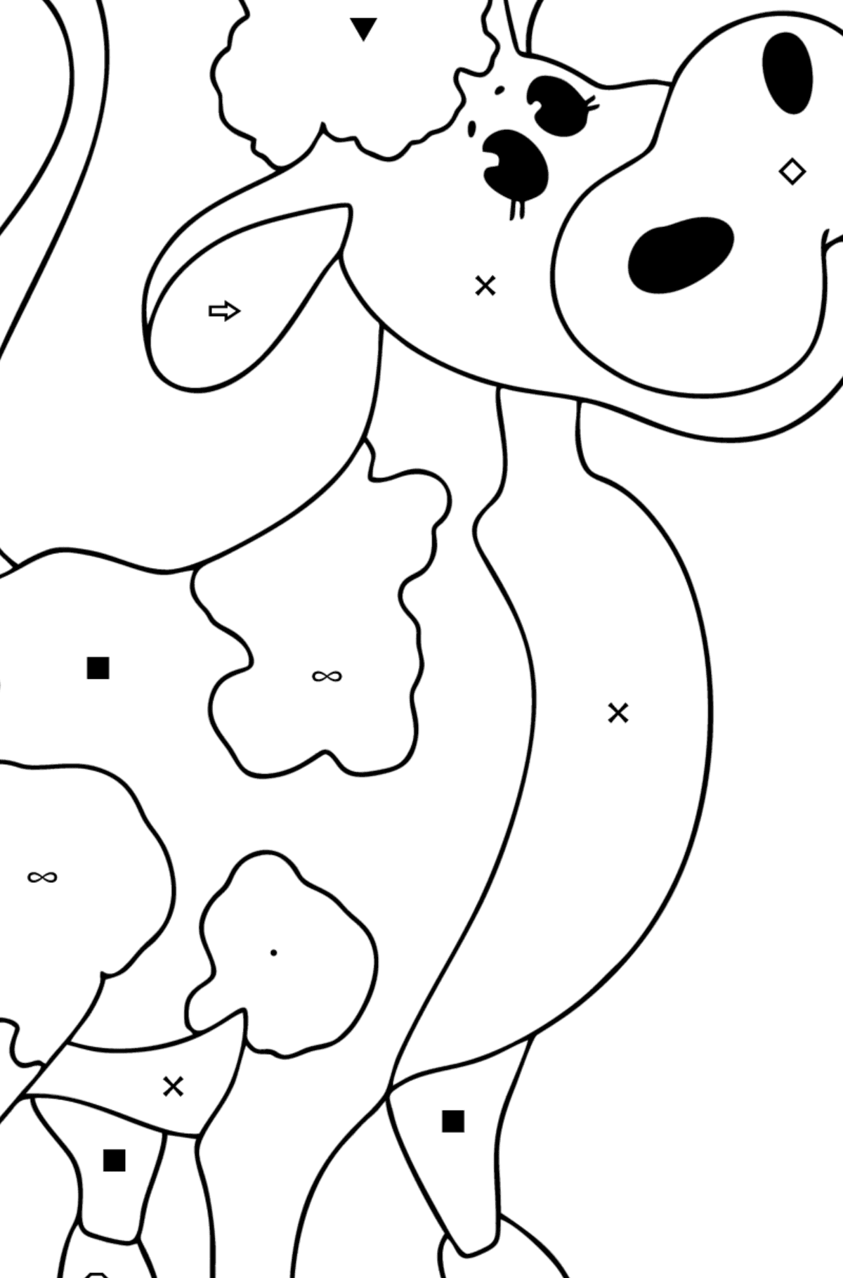 Värityskuva Vauva lehmä - Väritys Symbolien ja Geometristen Kuvioiden mukaan lapsille