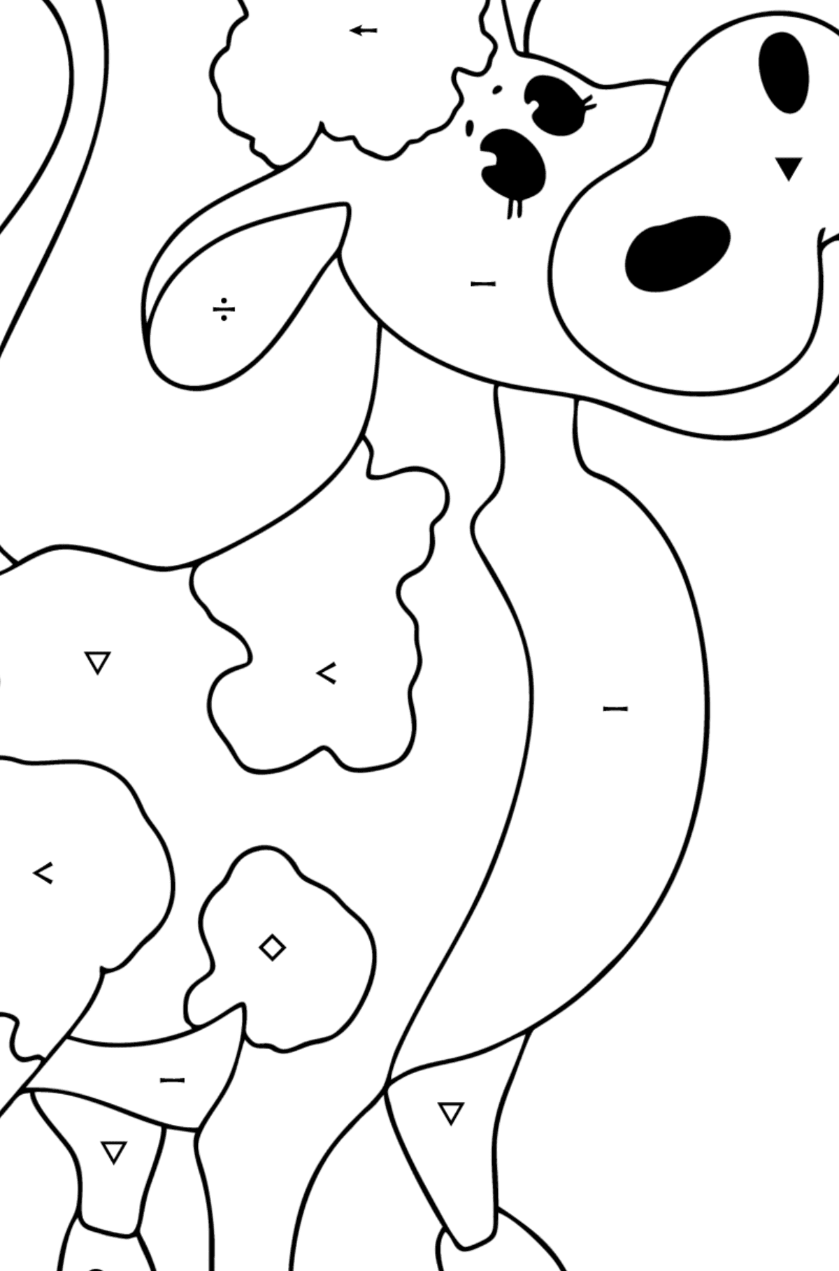Dibujo para colorear Ternero con flor - Colorear por Símbolos para Niños