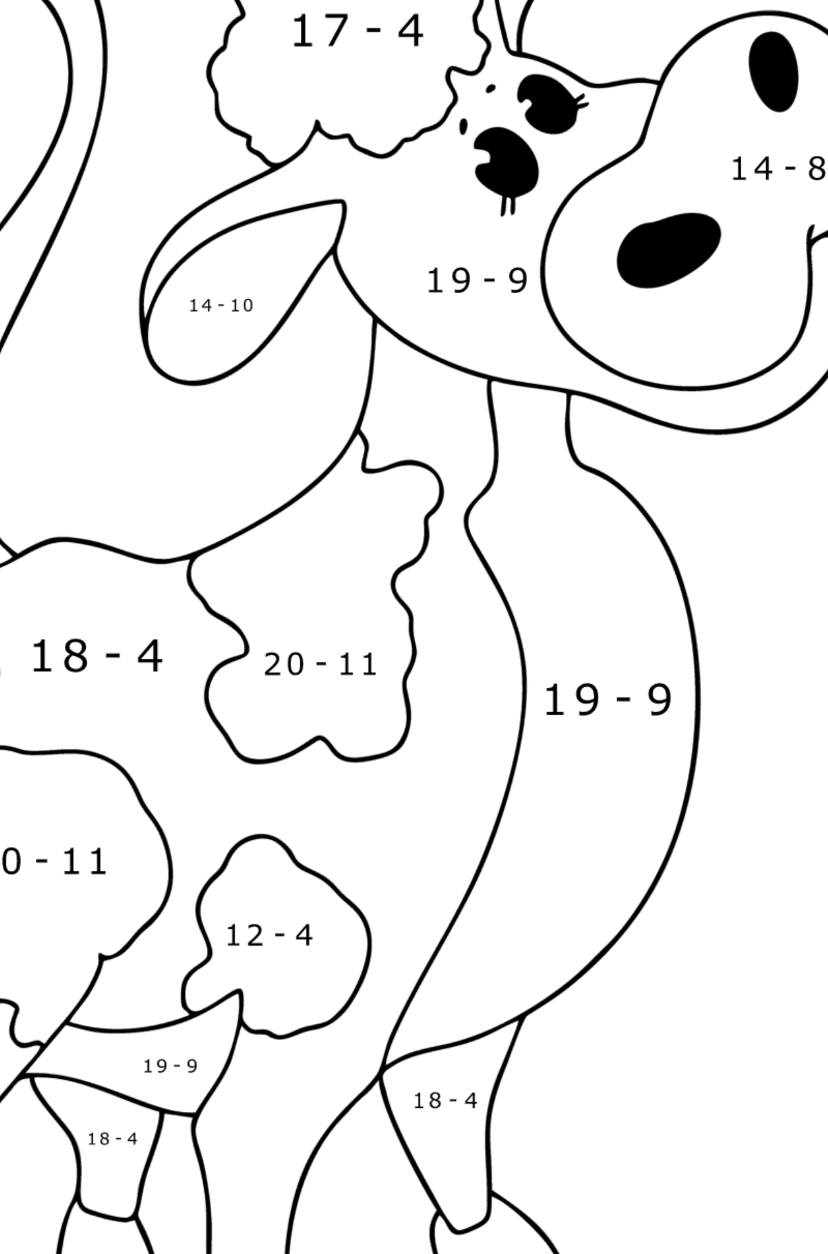 Baby cow coloring pages - Math Coloring - Subtraction for Kids