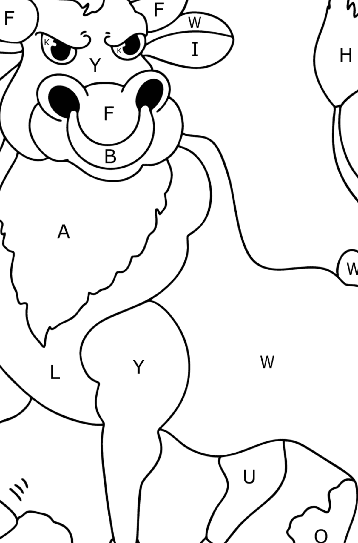 Brave bull Coloring page - Coloring by Letters for Kids