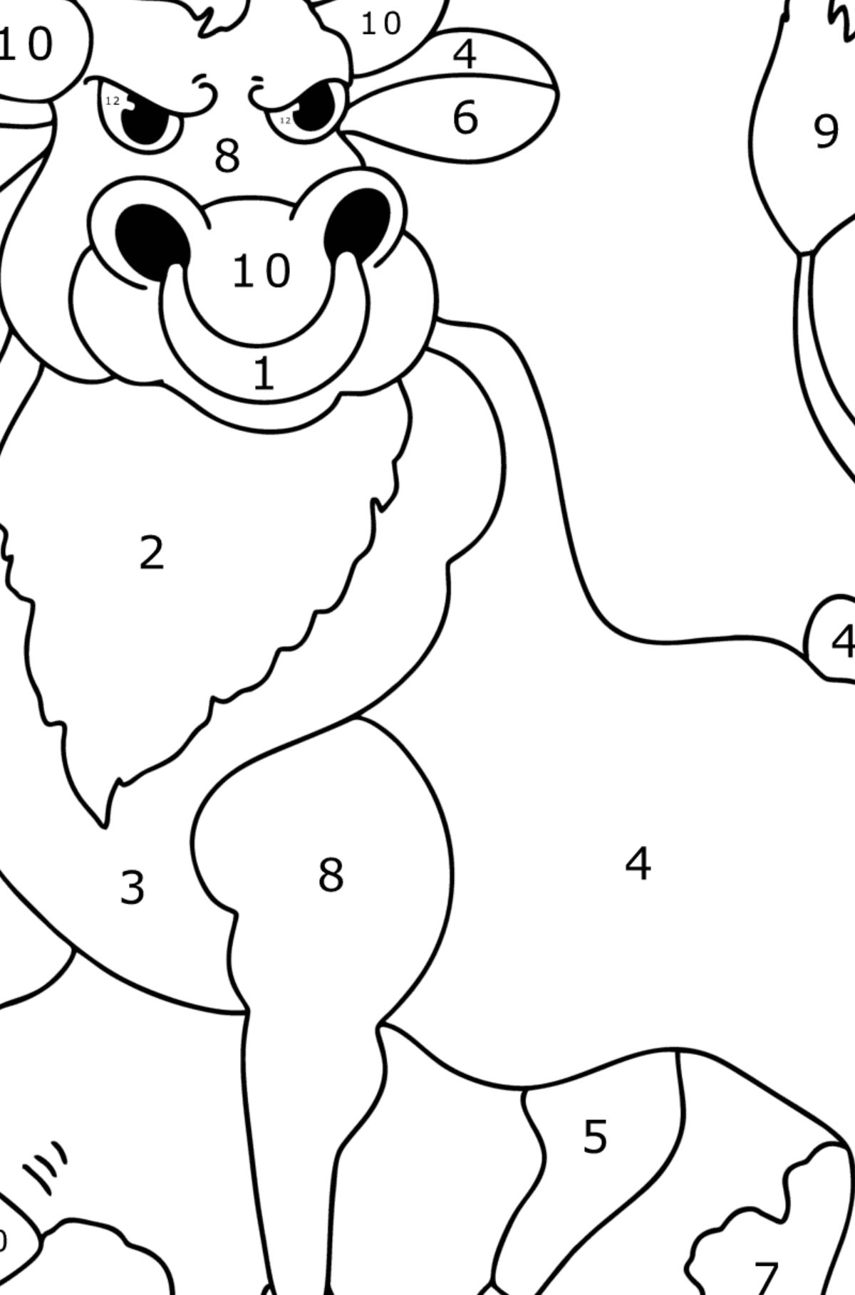 Brave bull Coloring page - Coloring by Numbers for Kids