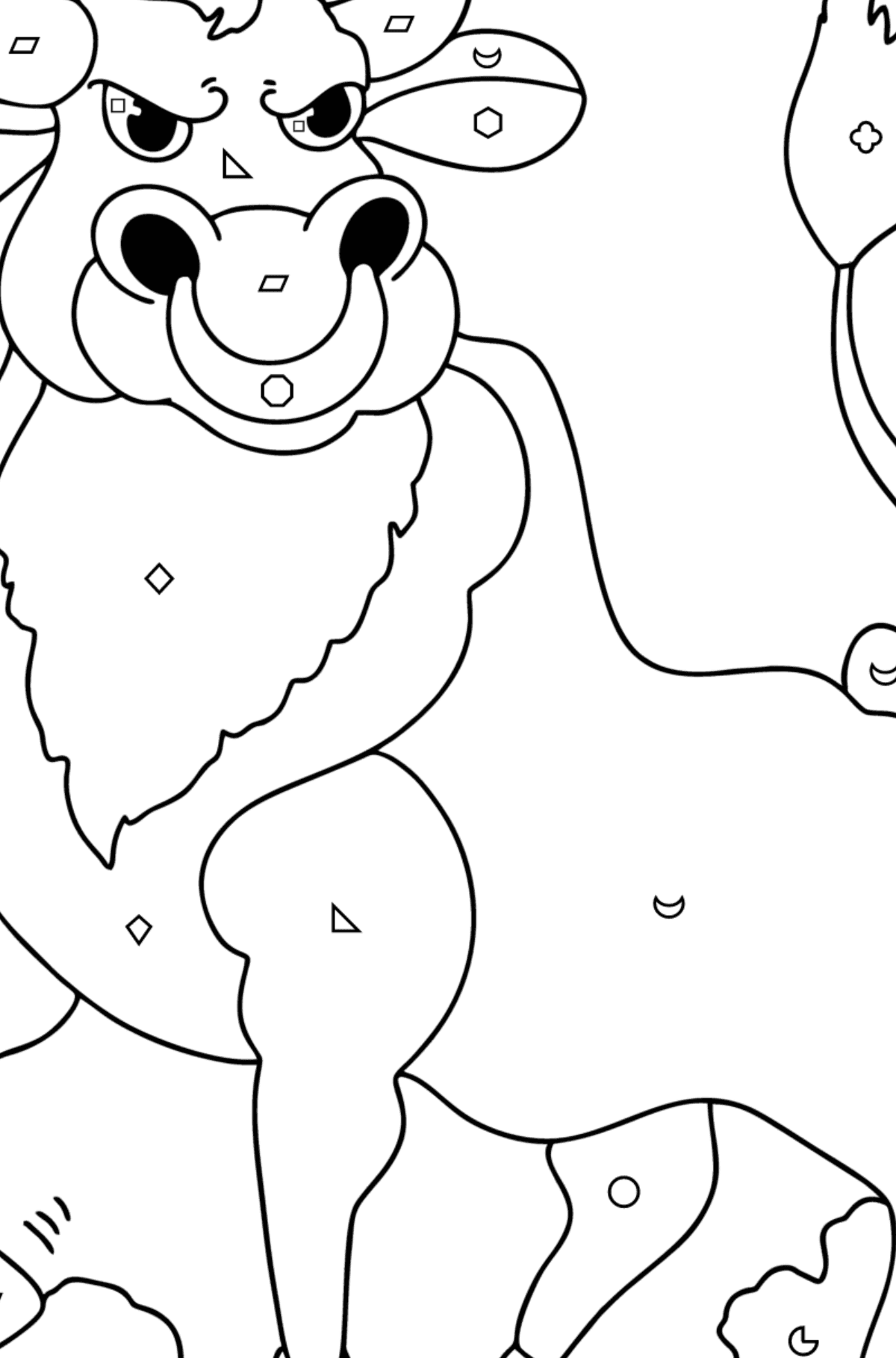 Brave bull Coloring page - Coloring by Geometric Shapes for Kids