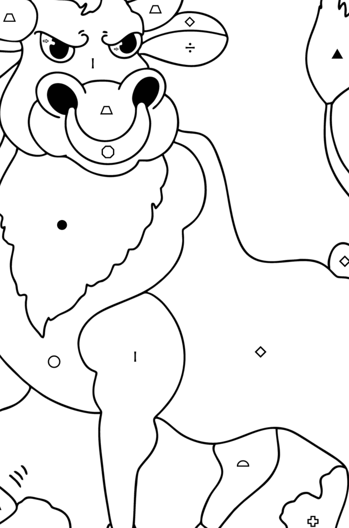 Brave bull Coloring page - Coloring by Symbols and Geometric Shapes for Kids