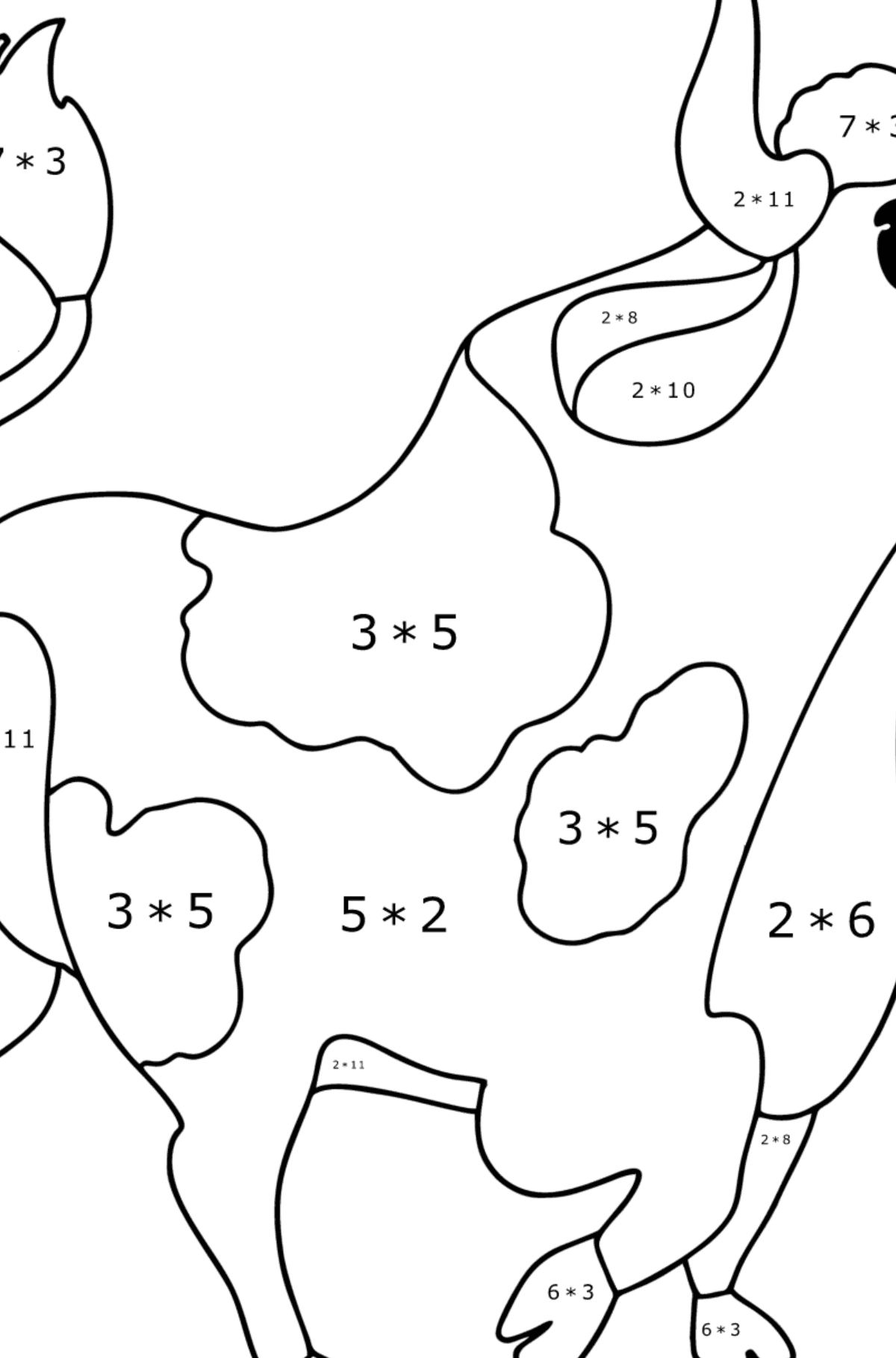 Värityskuva Härän piirustus - Matemaattinen Värityskirja - Kertolasku lapsille