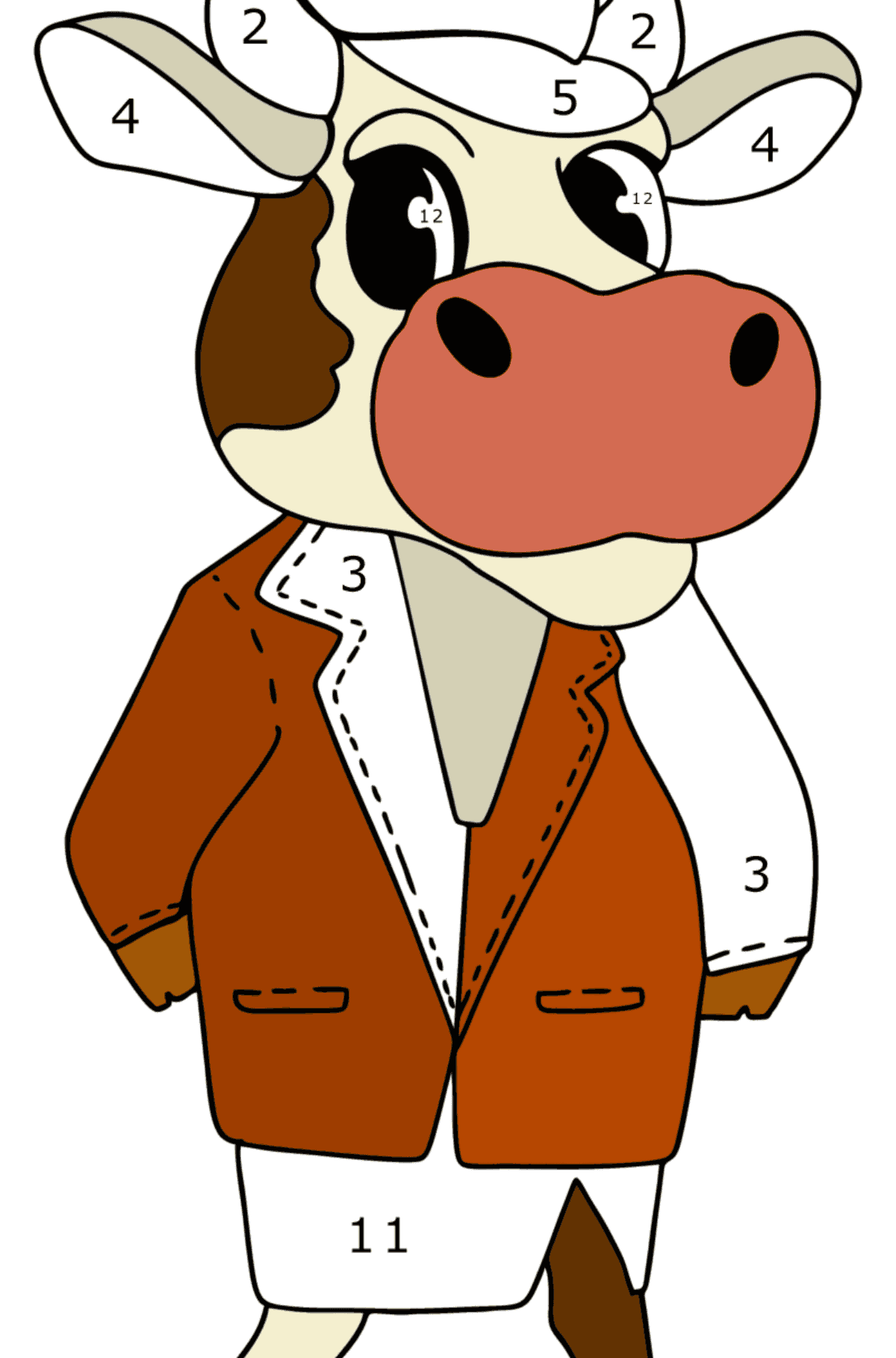 Kolorowanka Psotna krowa - Koloruj według numerów dla dzieci