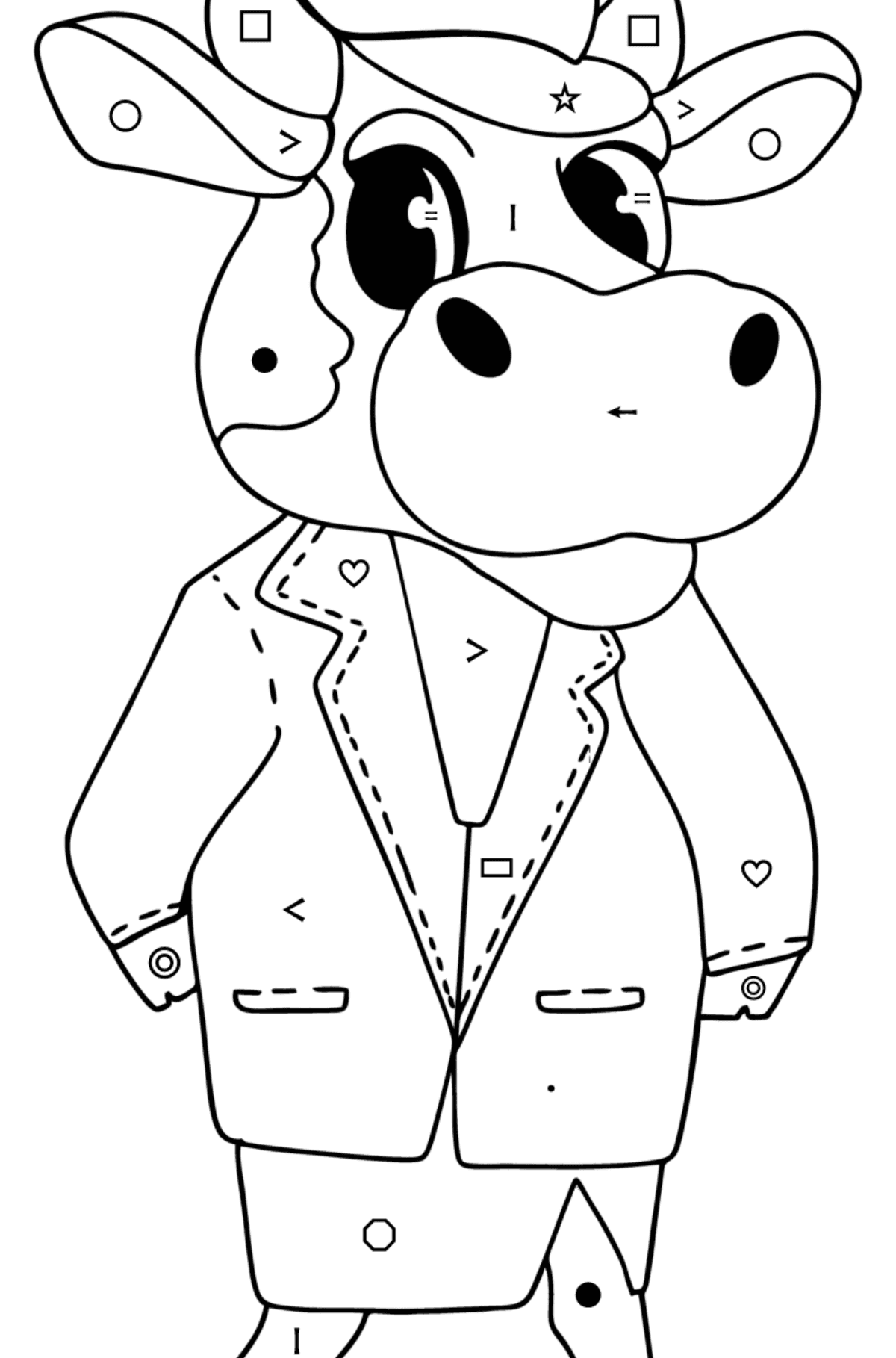 Cartoon cow coloring page - Coloring by Symbols and Geometric Shapes for Kids