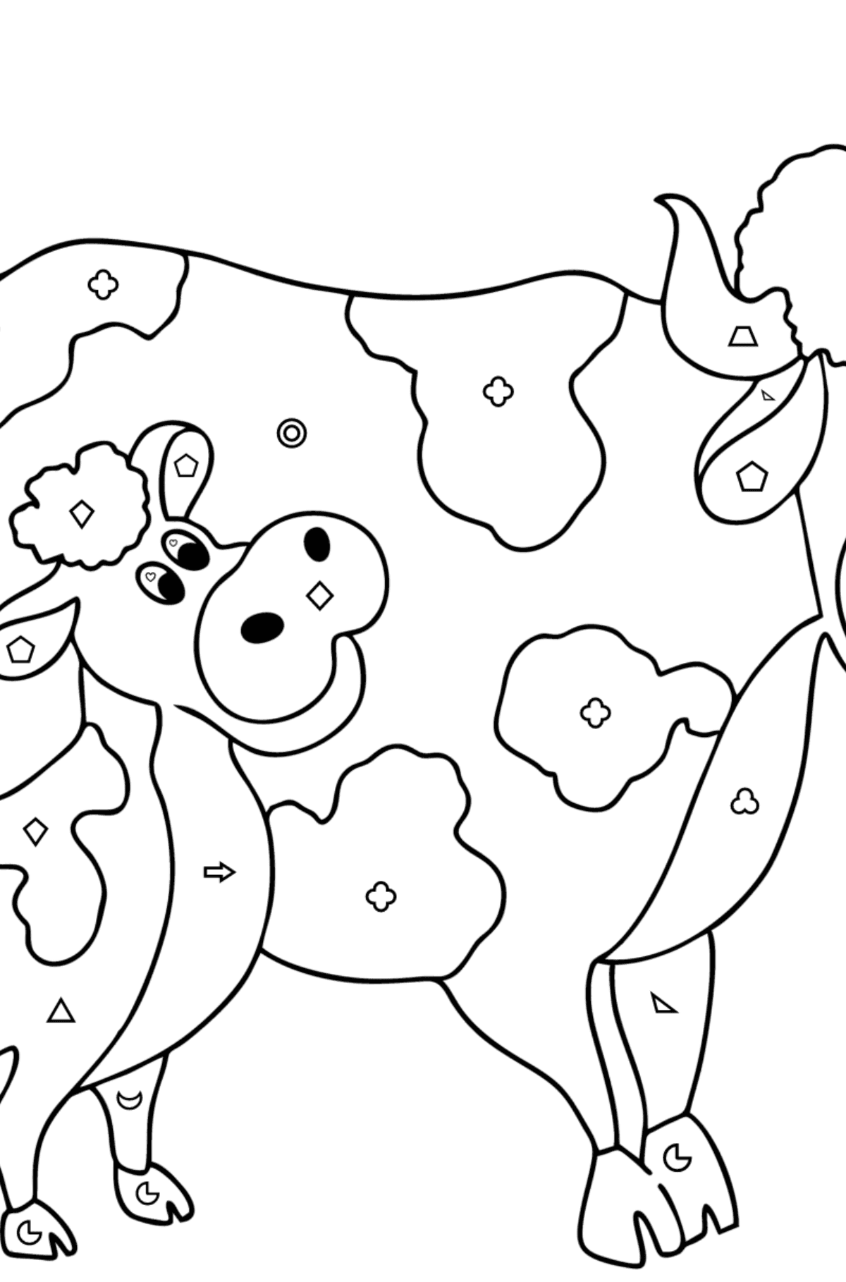 Dibujo de Vaca y ternero para colorear - Colorear por Formas Geométricas para Niños