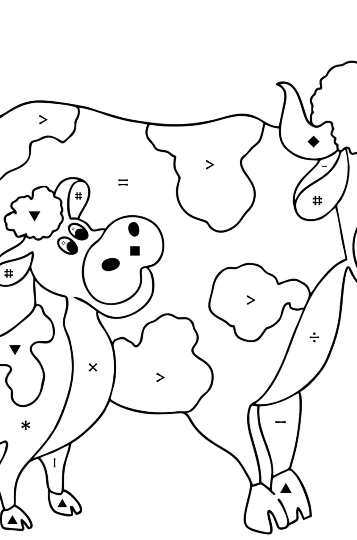 Tegning til fargelegging Ku og kalv - Fargelegge etter symboler for barn