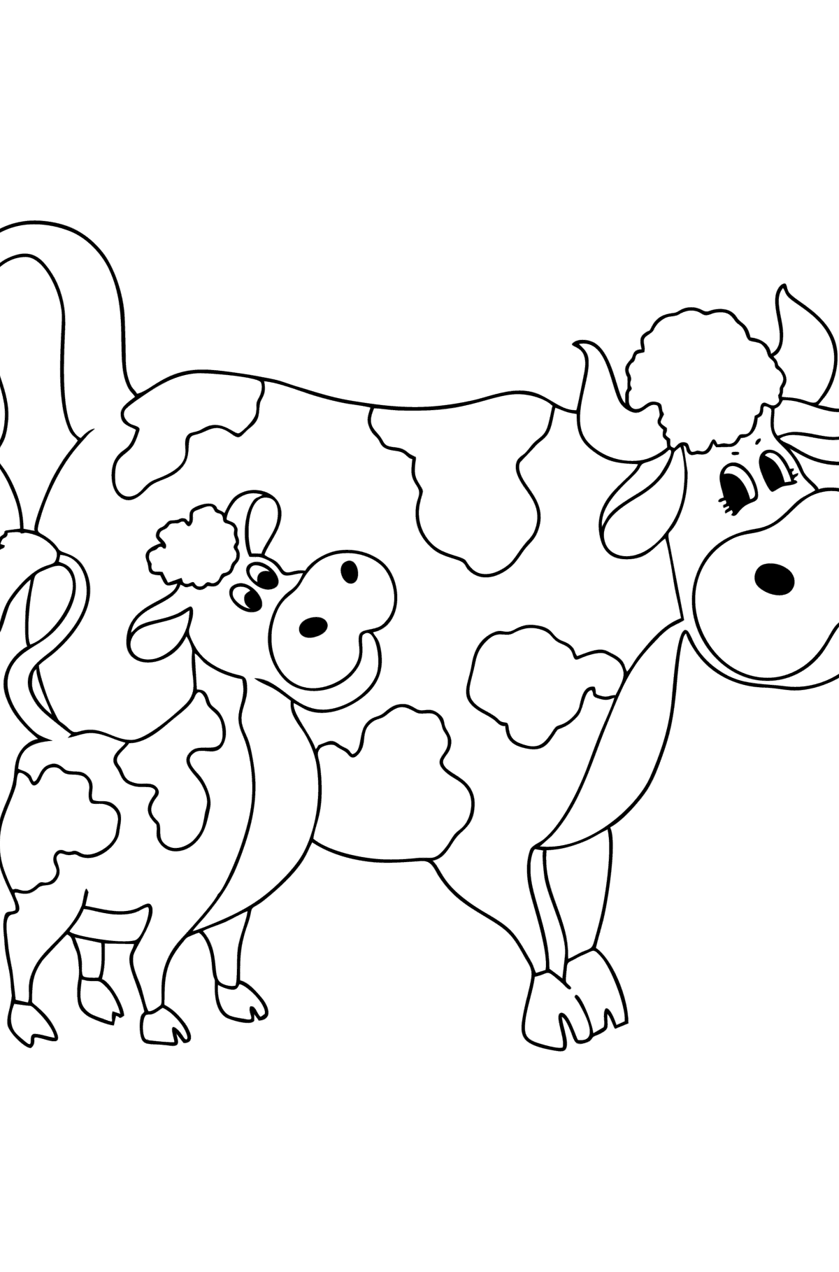 Tegning til farvning Ko og kalv - Tegninger til farvelægning for børn