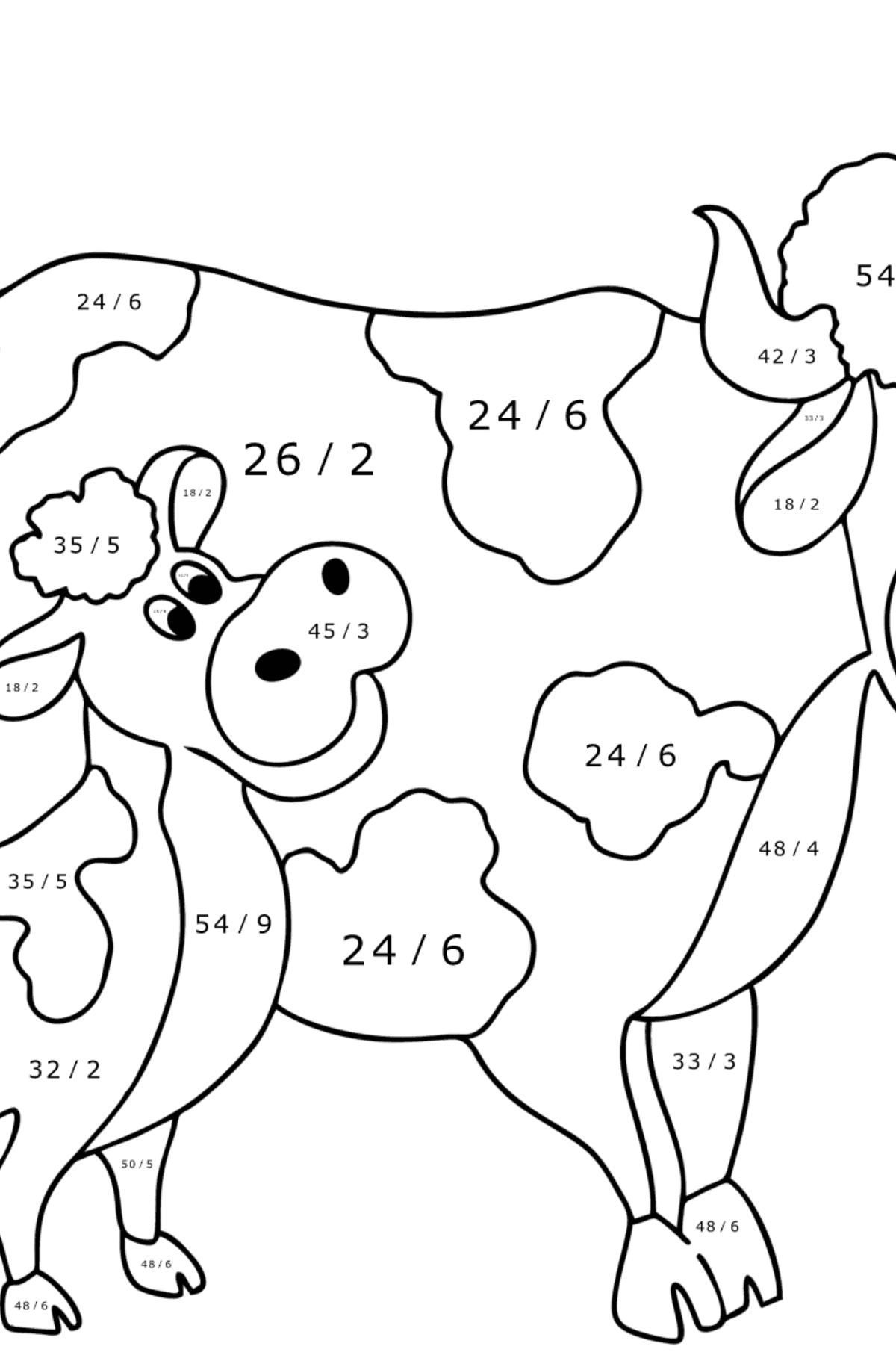Cow and calf coloring pages - Math Coloring - Division for Kids