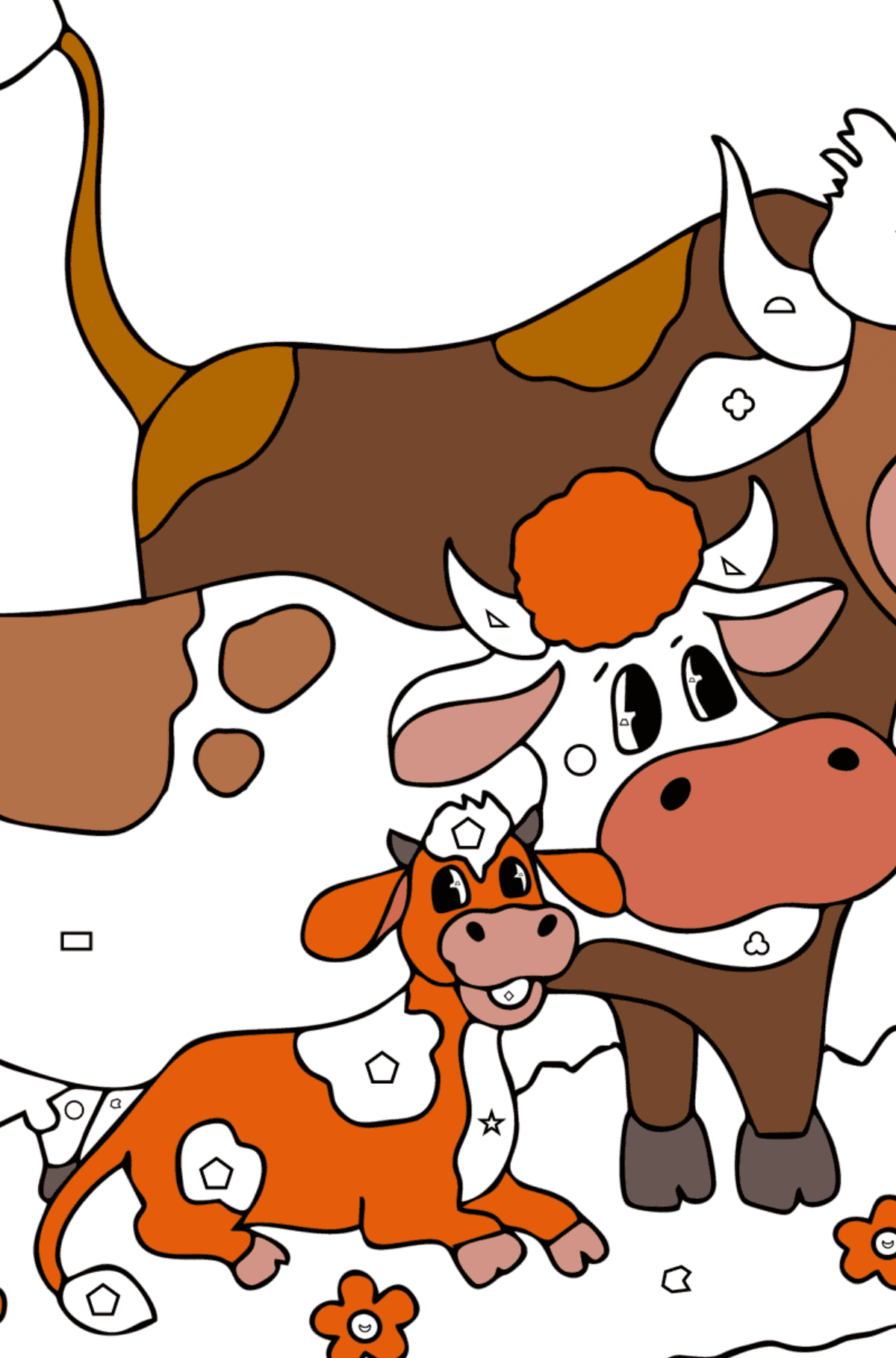 Cow, bull and calf coloring page - Coloring by Geometric Shapes for Kids