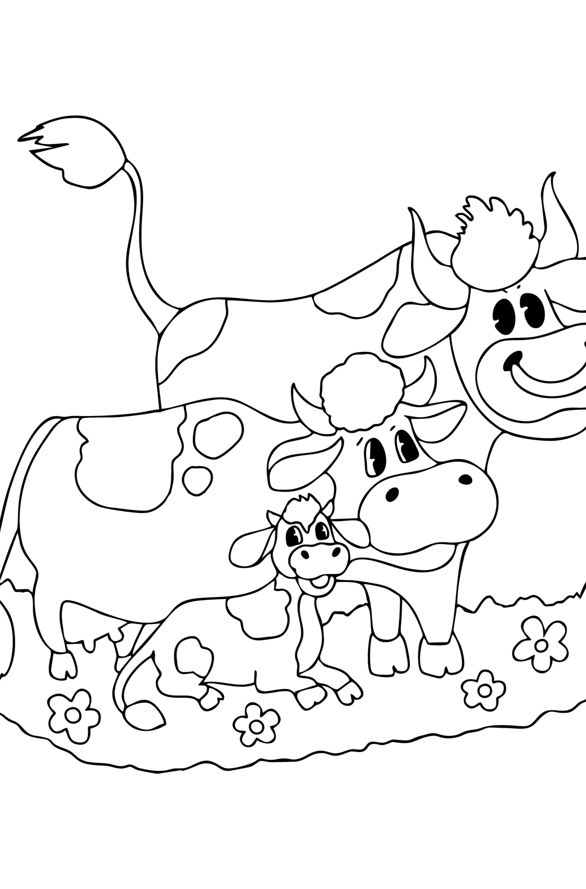 Desen de colorat Vaca, taur și vițel - Desene de colorat pentru copii