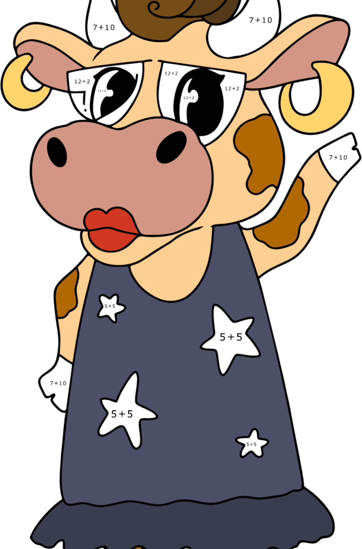 Cartoon cow standing up coloring page - Math Coloring - Addition for Kids