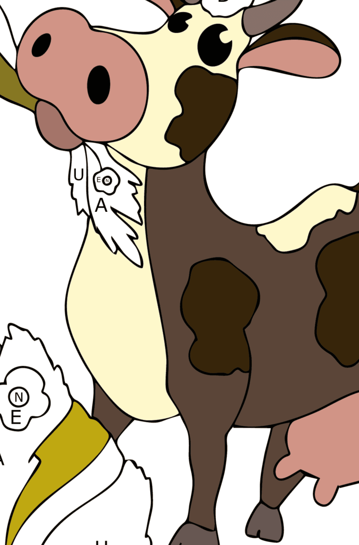Coloring page Cow with hay - Coloring by Letters for Kids
