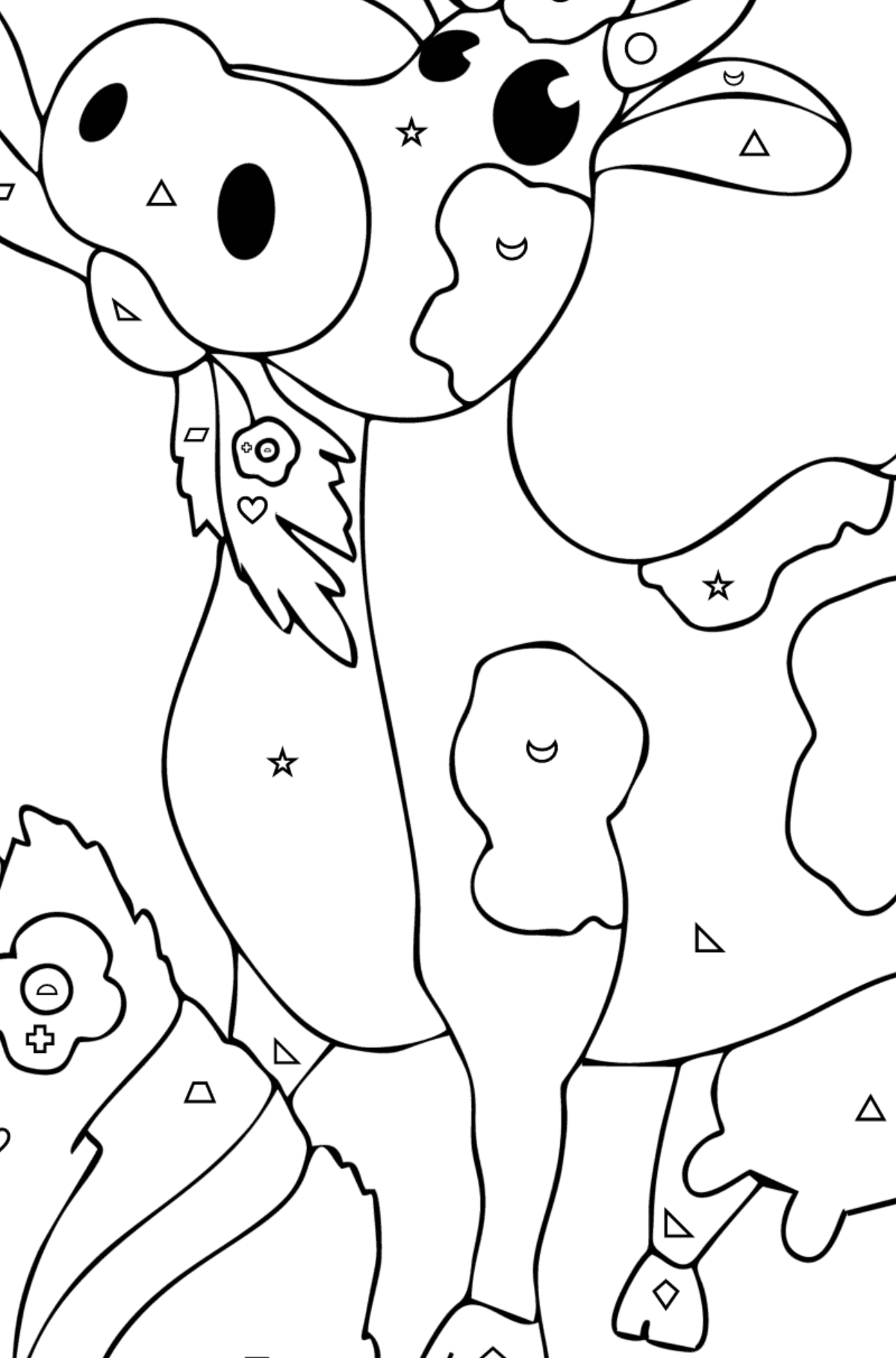 Värityskuva Lehmä heinällä - Väritys Geometristen Kuvioden mukaan lapsille