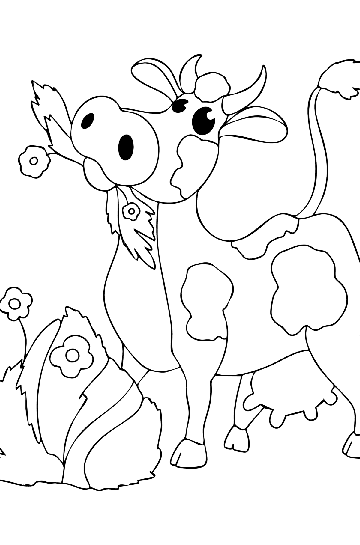 Desen de colorat Vaca cu fan - Desene de colorat pentru copii
