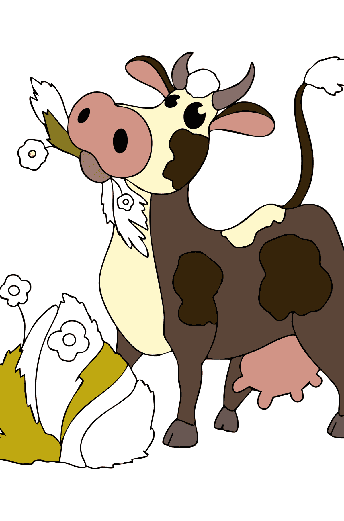 Ausmalbild  Kuh mit Heu - Malvorlagen für Kinder