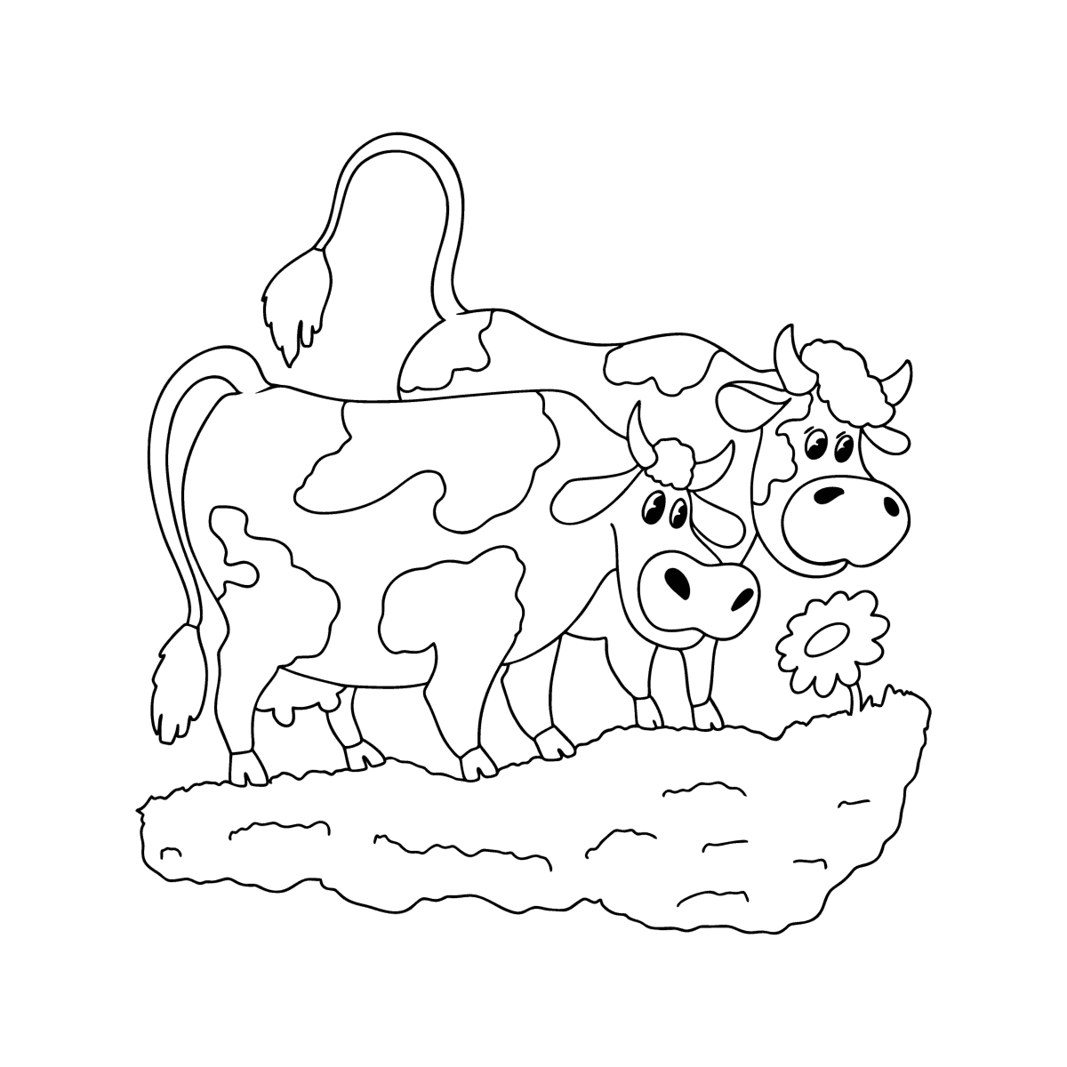 Раскраска корова на лугу