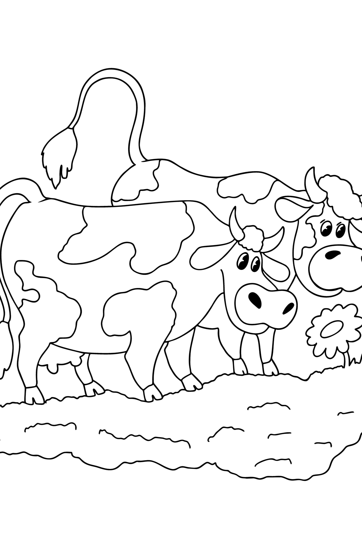 Раскраска две коровы на лугу - Картинки для Детей