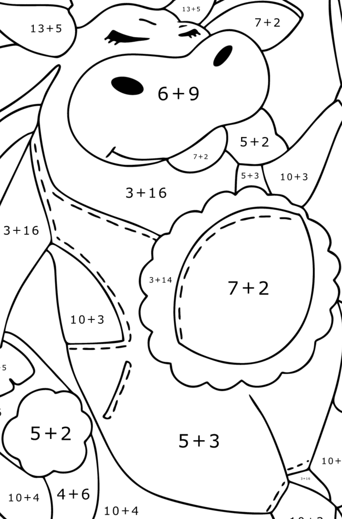 Funny cow coloring page - Math Coloring - Addition for Kids