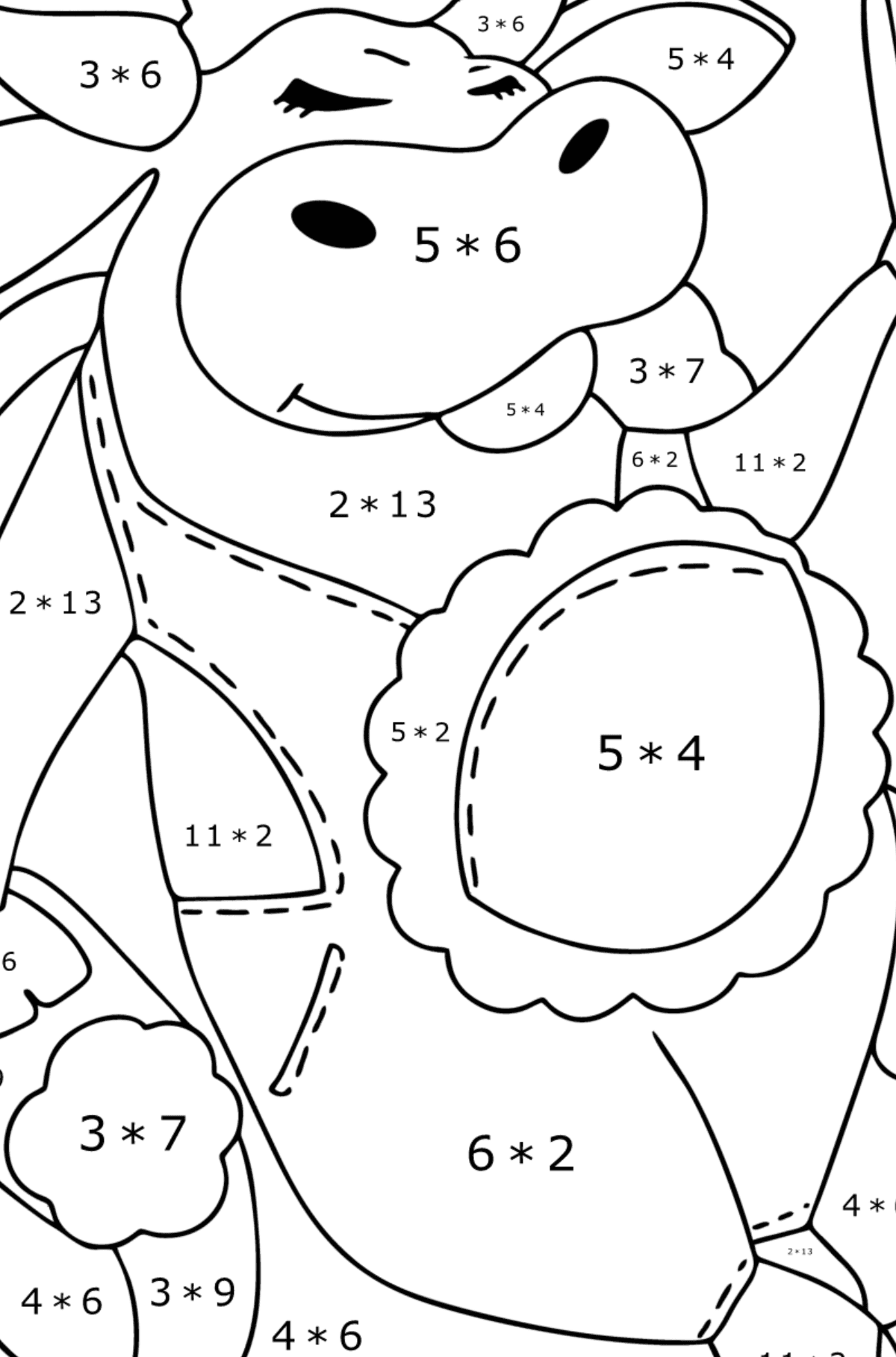 Funny cow coloring page - Math Coloring - Multiplication for Kids