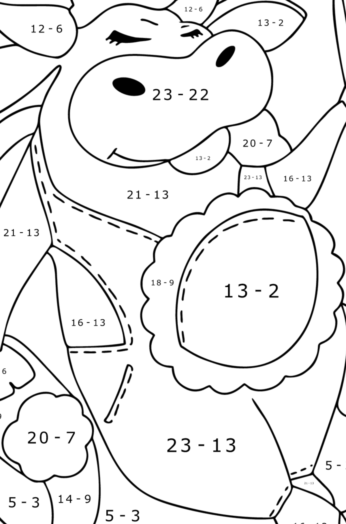 Funny cow coloring page - Math Coloring - Subtraction for Kids
