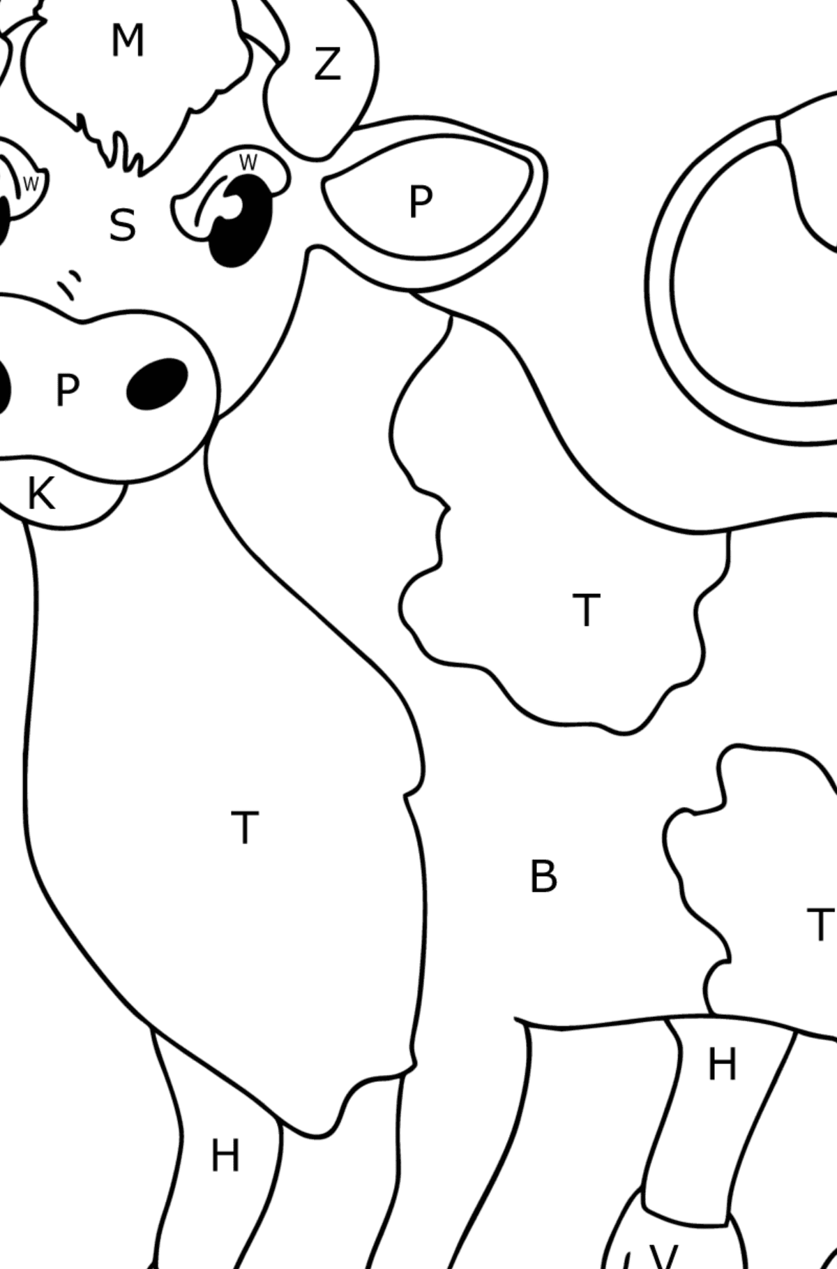 Gray bull coloring page - Coloring by Letters for Kids