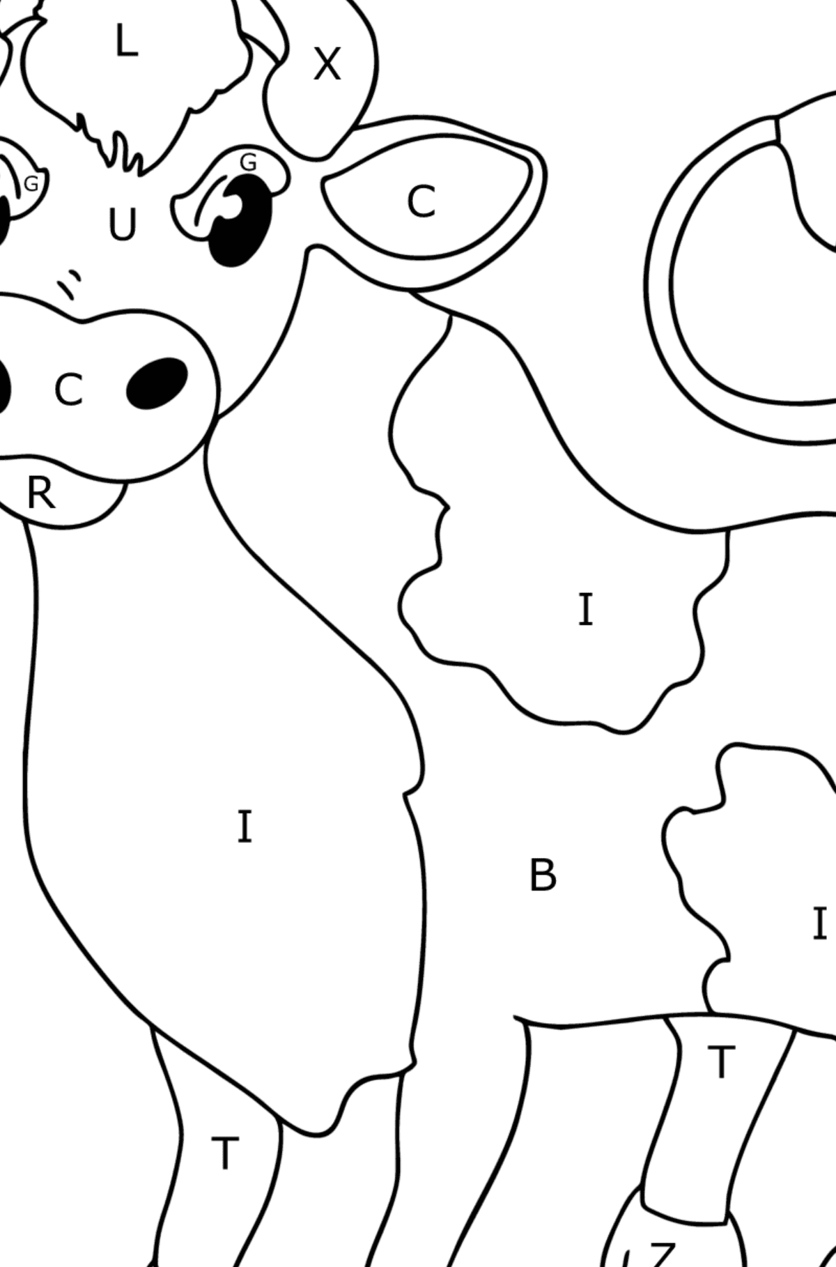 Värityskuva Harmaa härkä - Väritys Kirjaimien mukaan lapsille