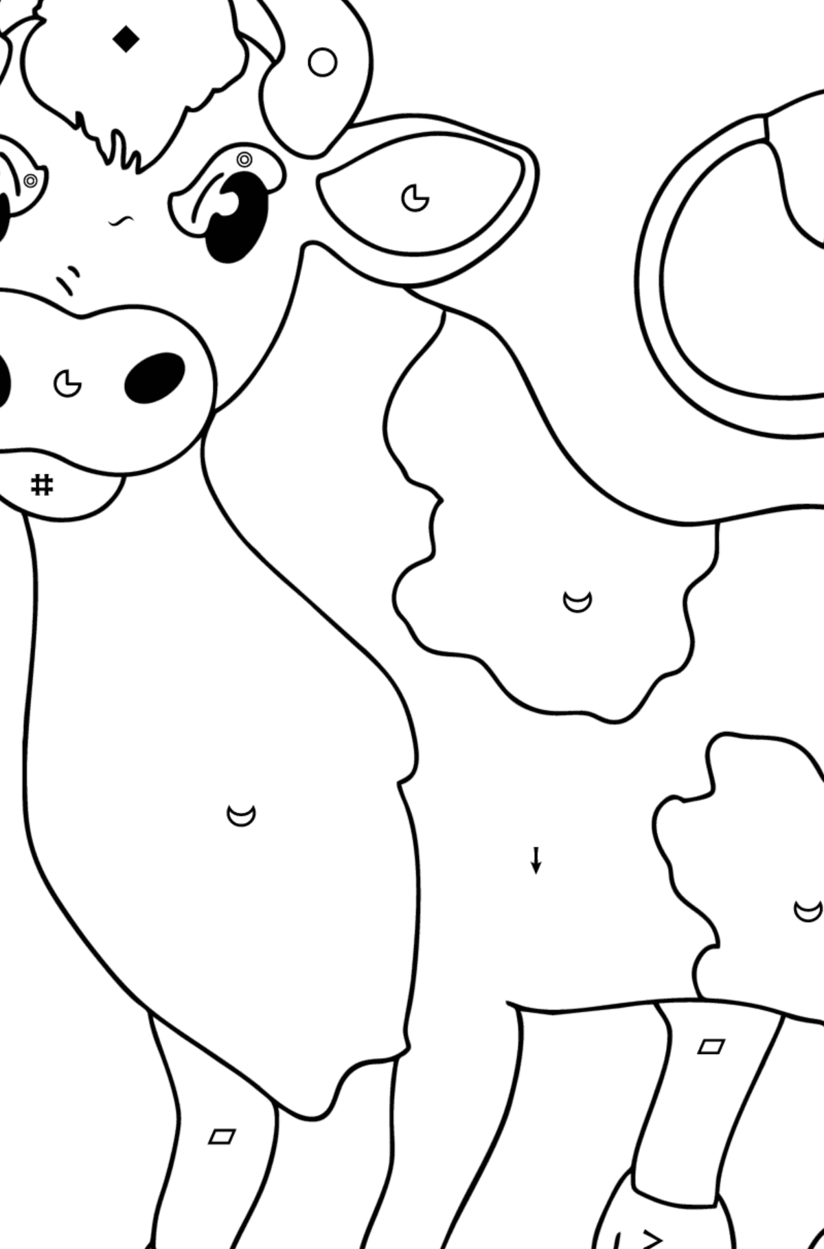 Värityskuva Harmaa härkä - Väritys Symbolien ja Geometristen Kuvioiden mukaan lapsille