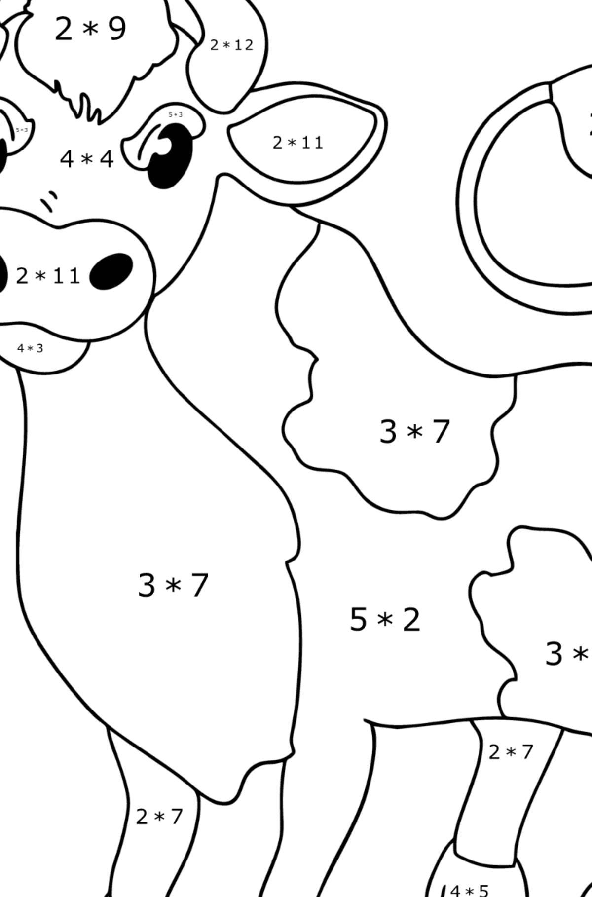 Gray bull coloring page - Math Coloring - Multiplication for Kids